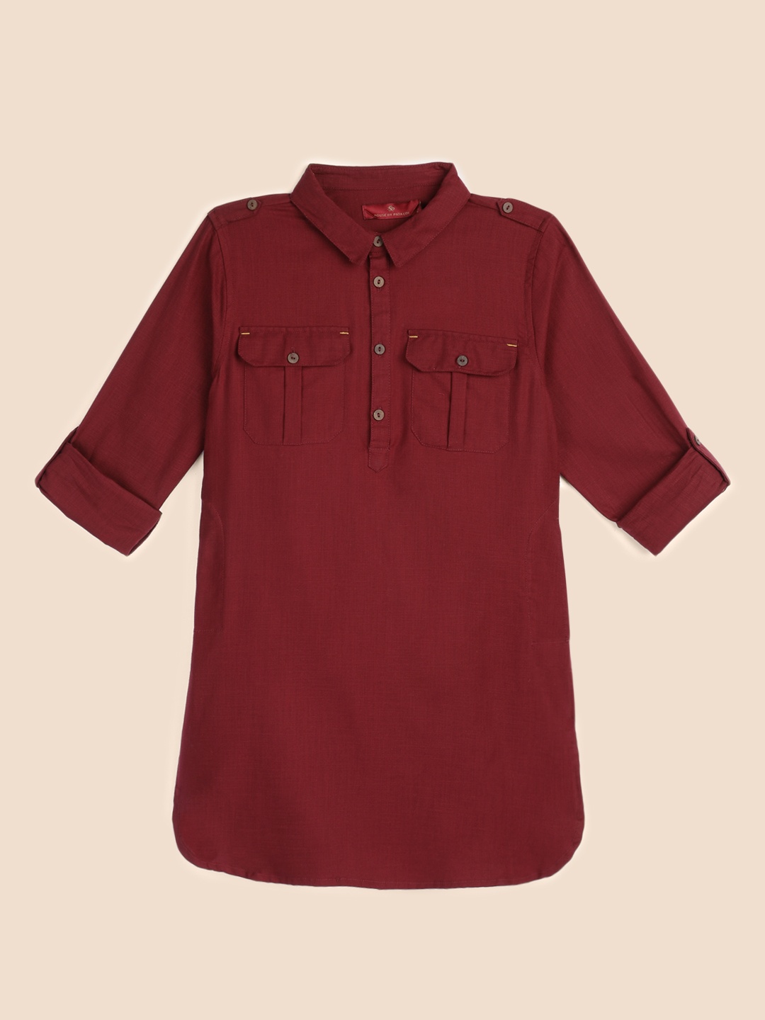 

House of Pataudi Boys Maroon Solid Pure Cotton Kurta