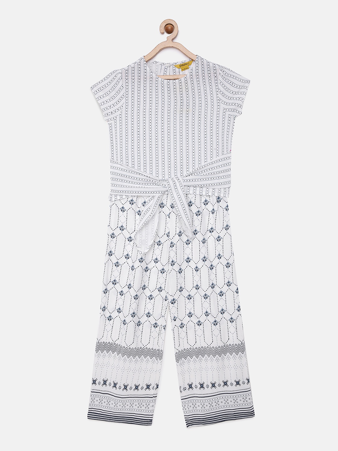 

Global Desi Girls White & Blue Printed Top with Palazzos