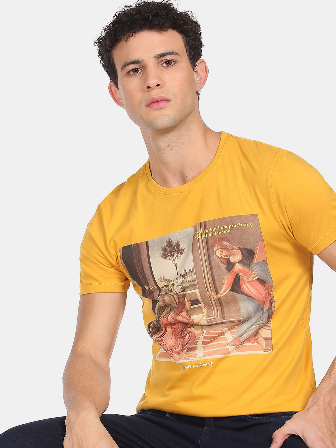 

Flying Machine Men Yellow Printed Round Neck T-shirt