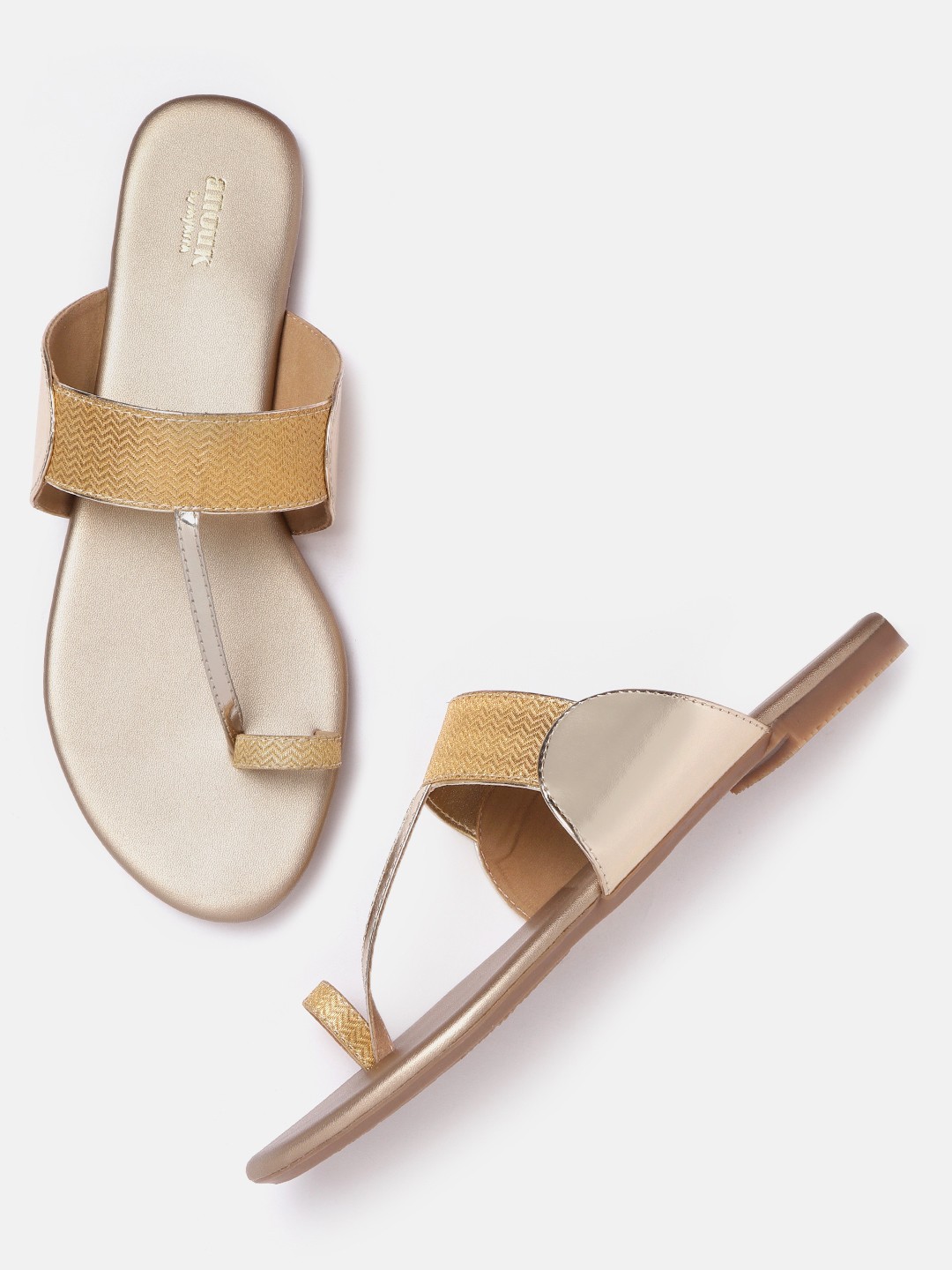 

Anouk Women Gold-Toned Chevron Woven Design One Toe Flats