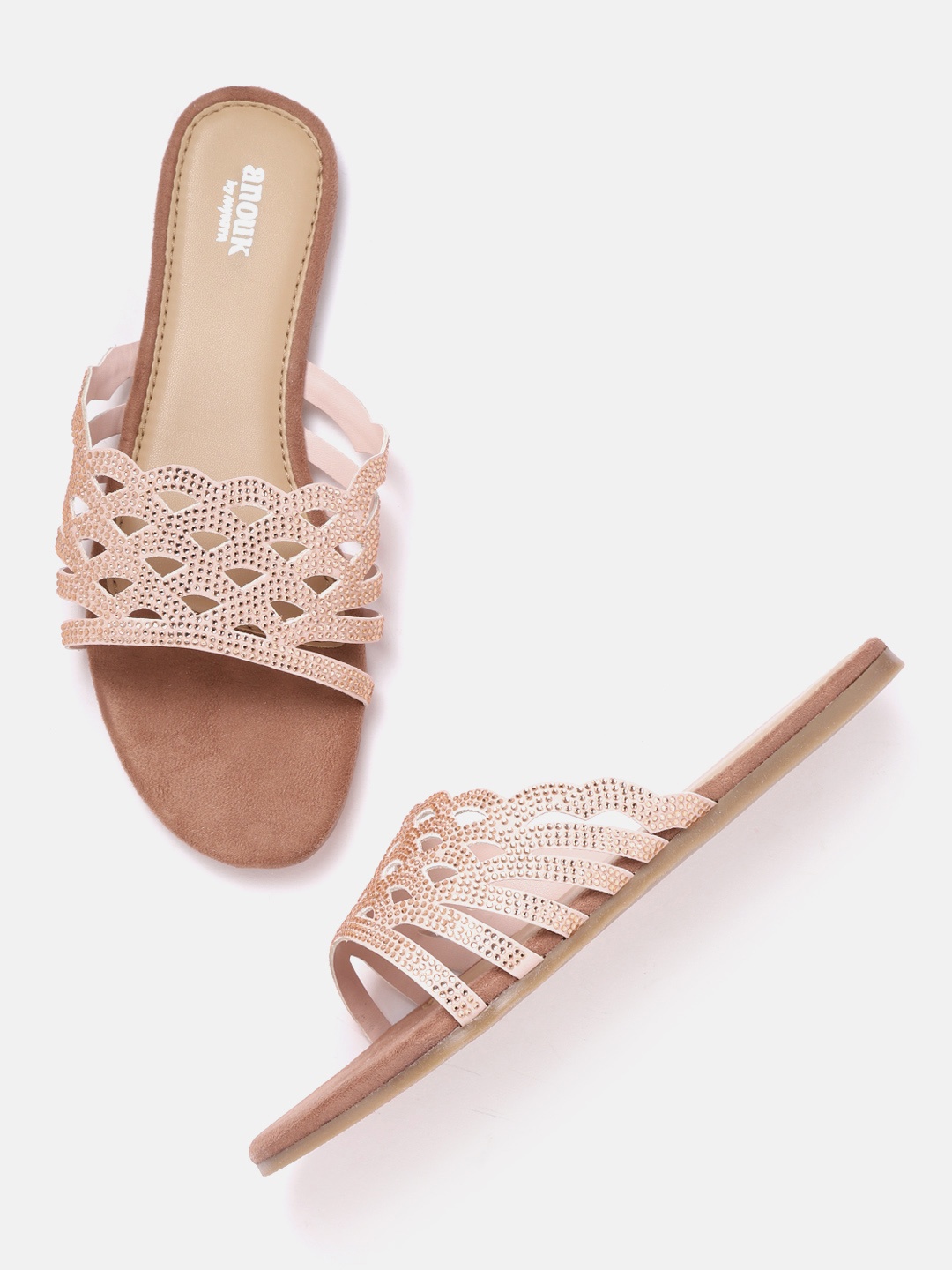 

Anouk Women Peach-Coloured Handmade Laser Cut Embellished Open Toe Flats