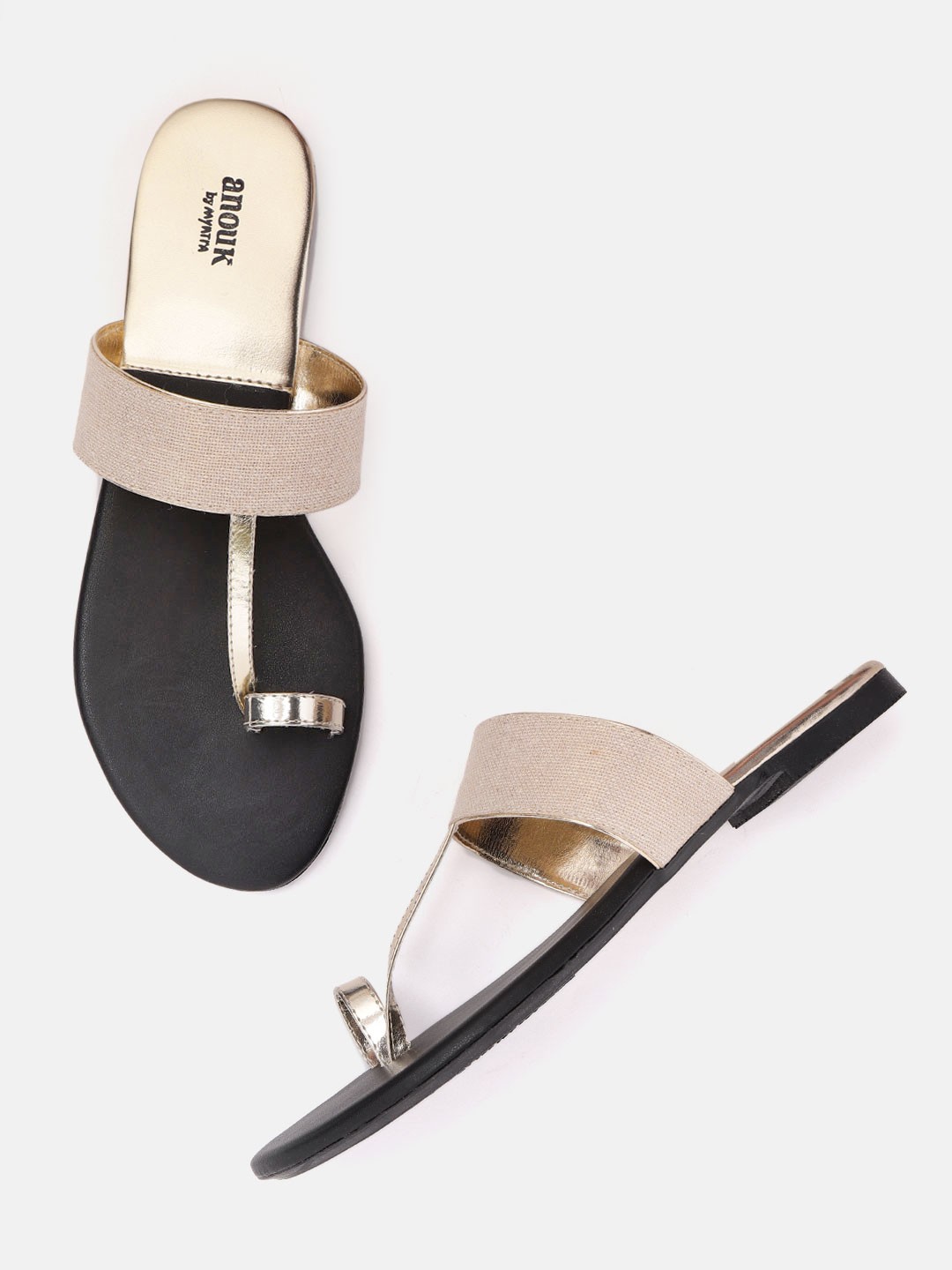 

Anouk Women Beige Woven Design One Toe Flats