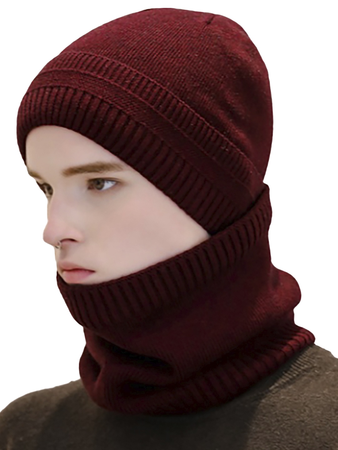 

Bunnywave Unisex Maroon Solid Beanie & Neck Warmer