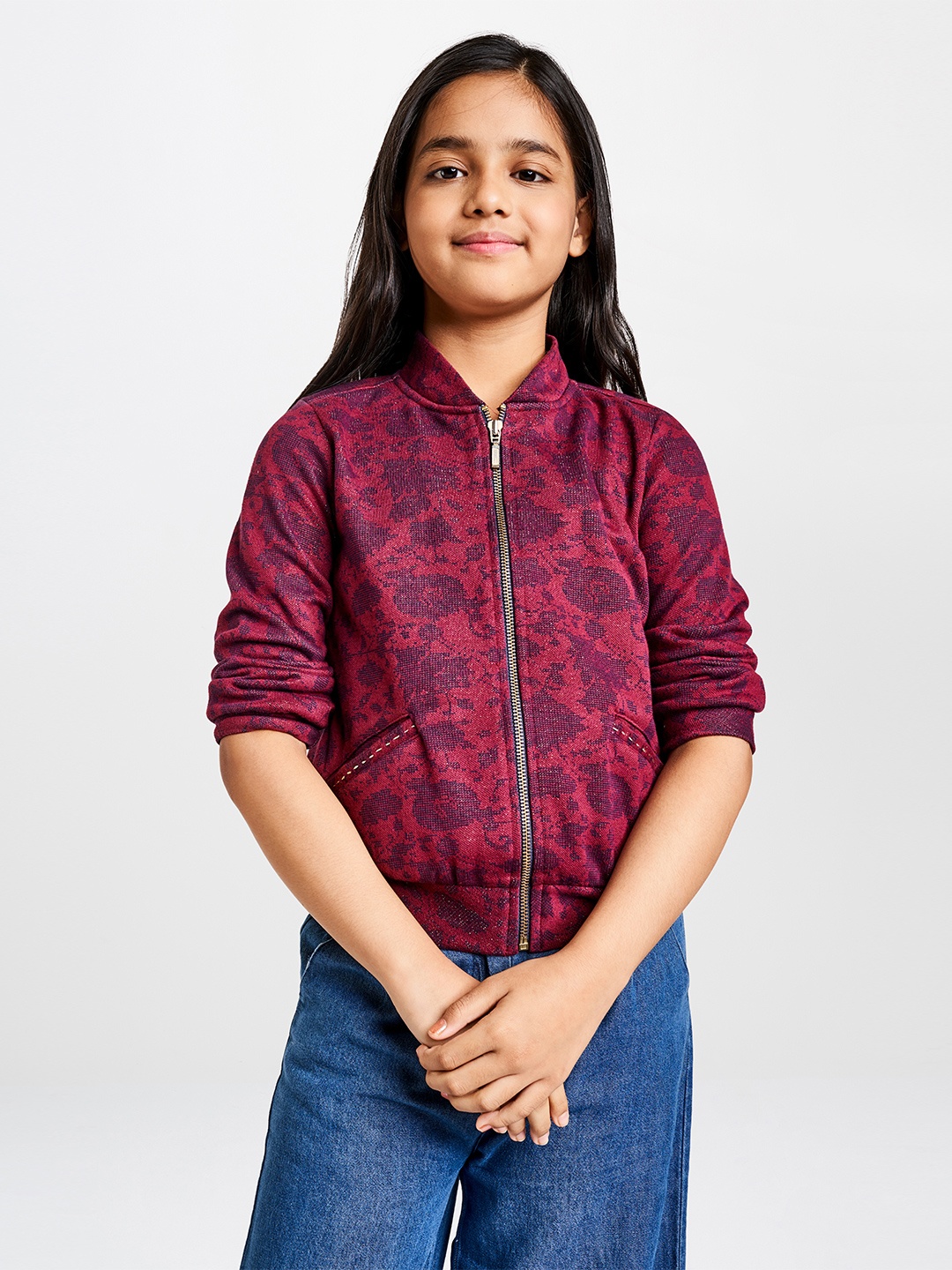 

Global Desi Maroon Printed Regular Top