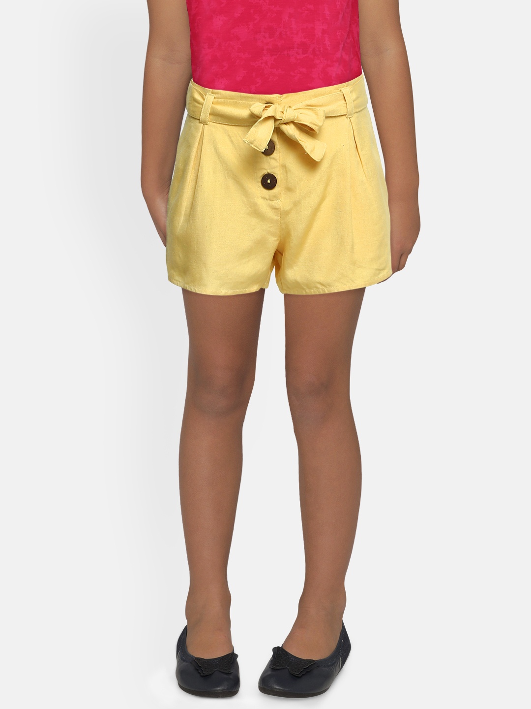 

Global Desi Girls Yellow Solid Regular Fit Shorts