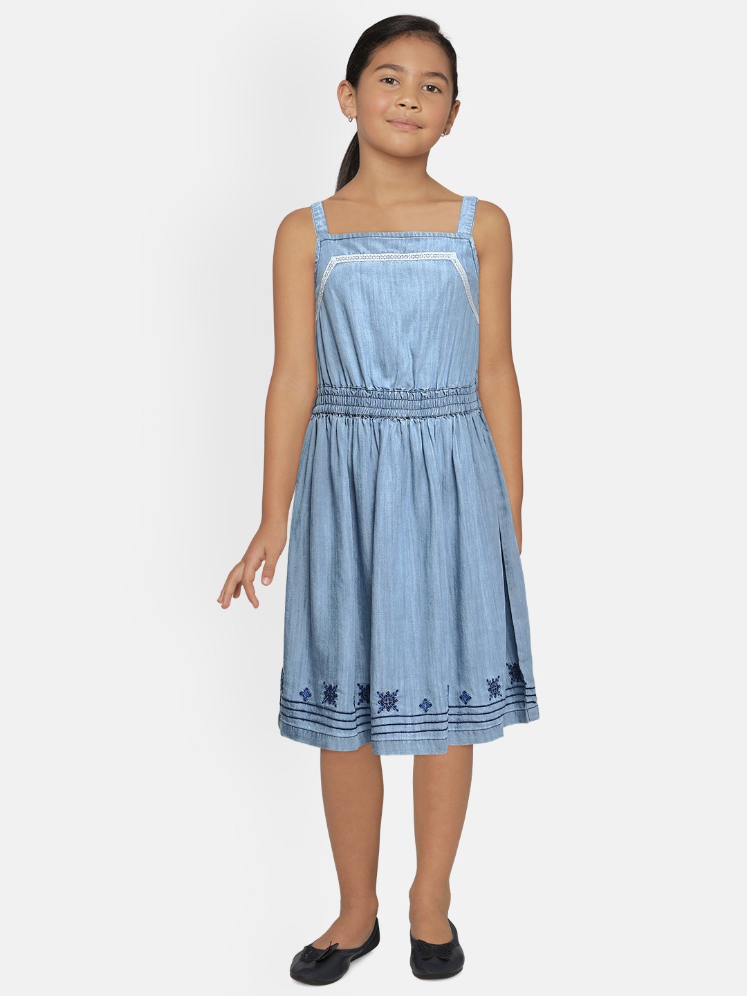 

Global Desi Girls Blue Solid Fit and Flare Dress