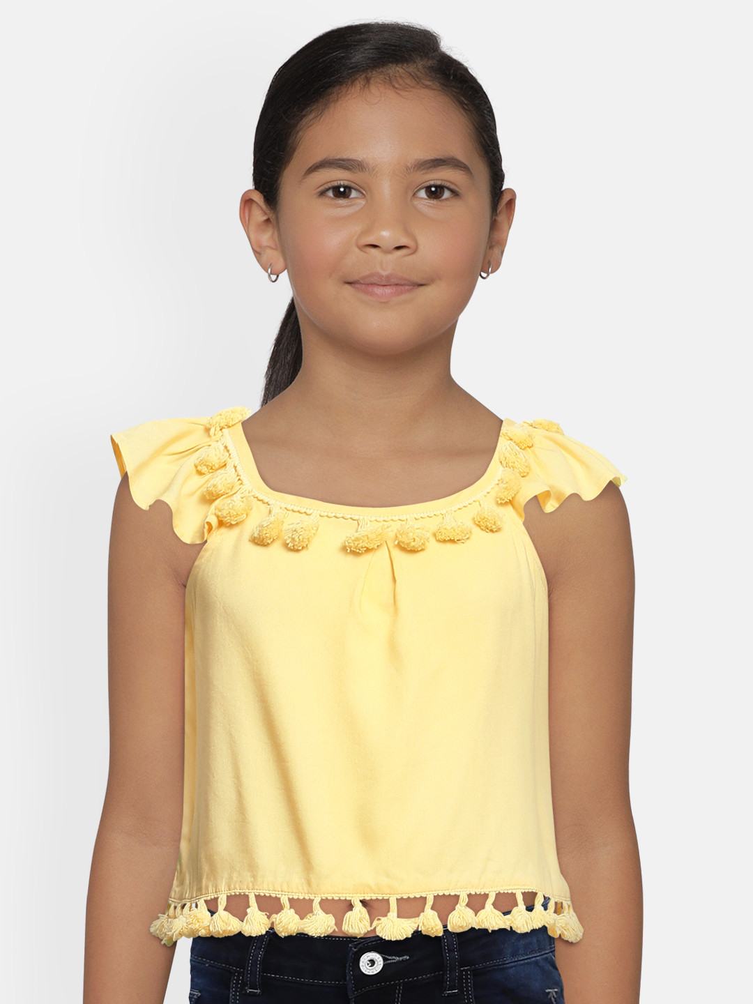 

Global Desi Yellow Off-Shoulder Bardot Top