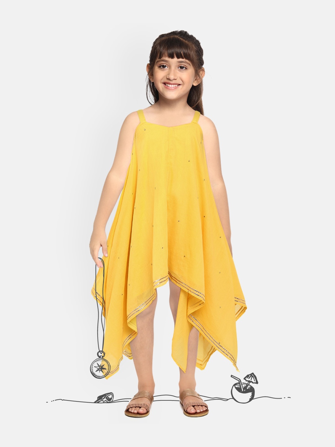 

Global Desi Girls Yellow Embellished Kaftan Longline Top