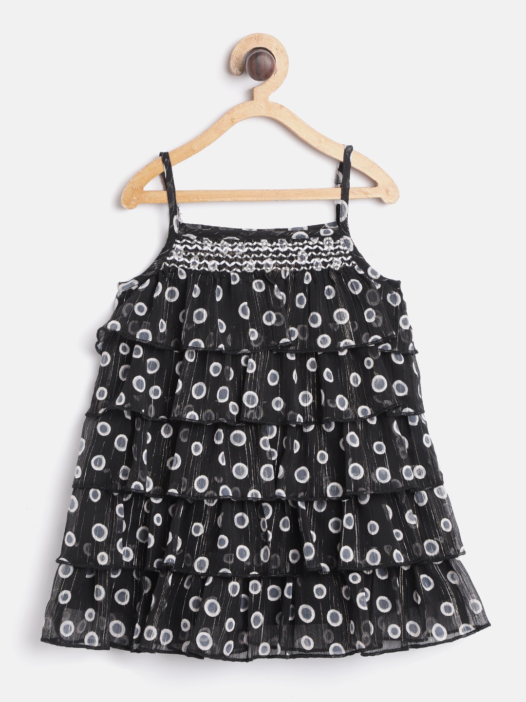 

Nauti Nati Infant Girls Black & Grey Printed Tiered Layered A-Line Dress