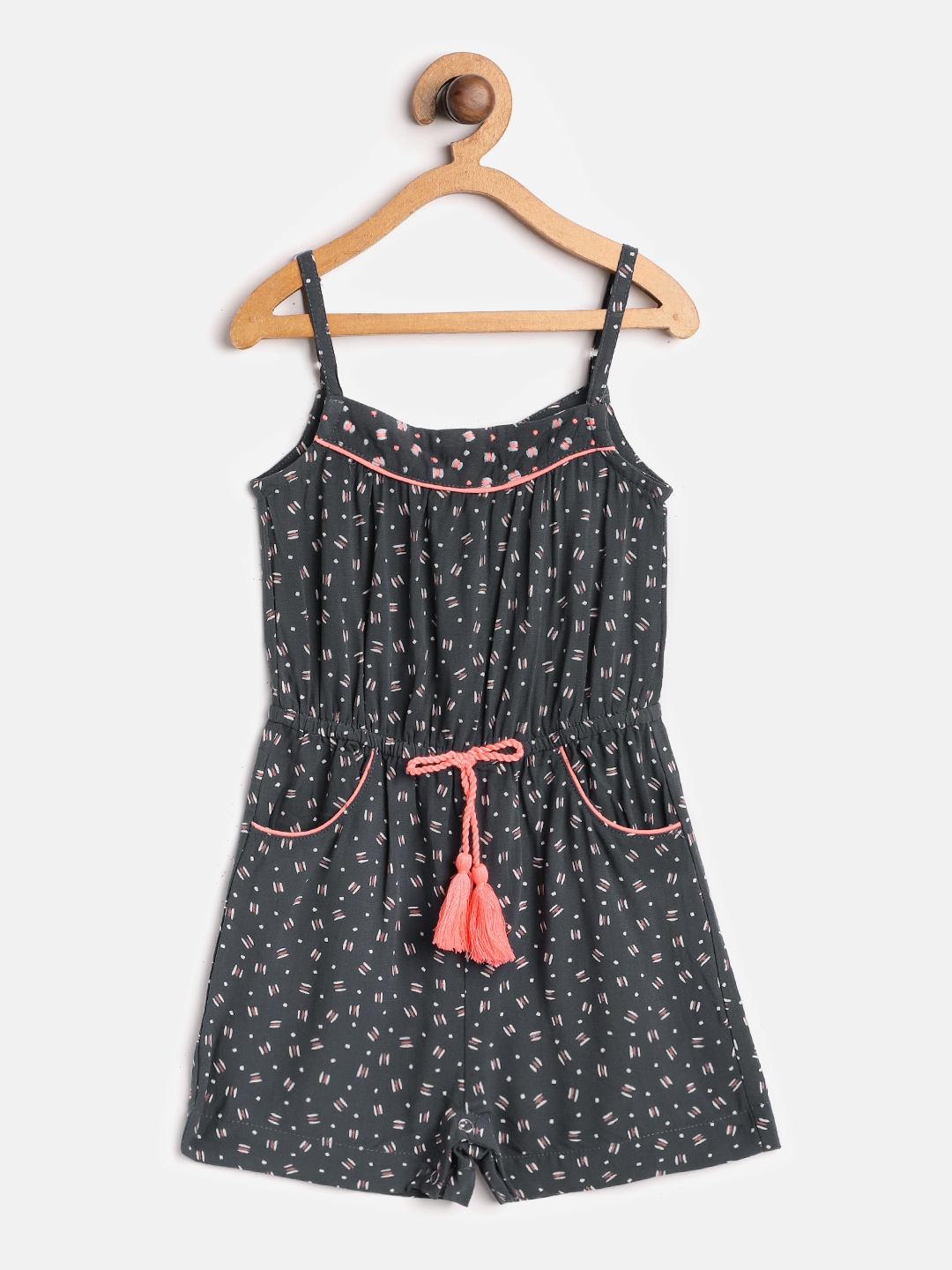 

Nauti Nati Girls Charcoal & White Printed Playsuit