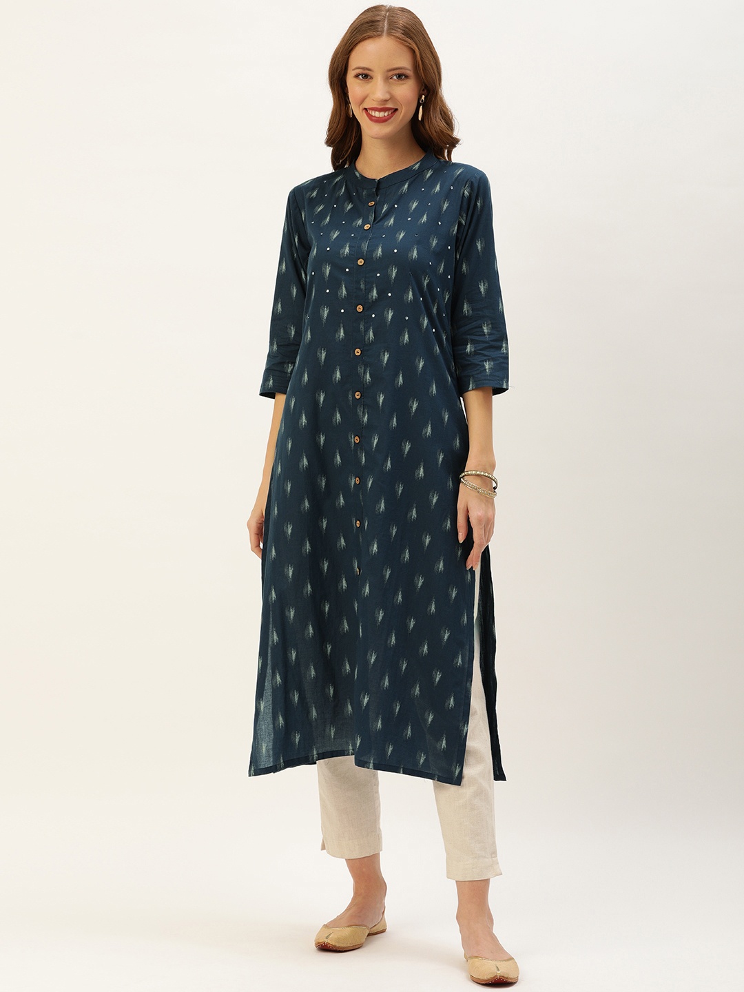 

Rajnandini Women Navy Blue Printed Straight Kurta