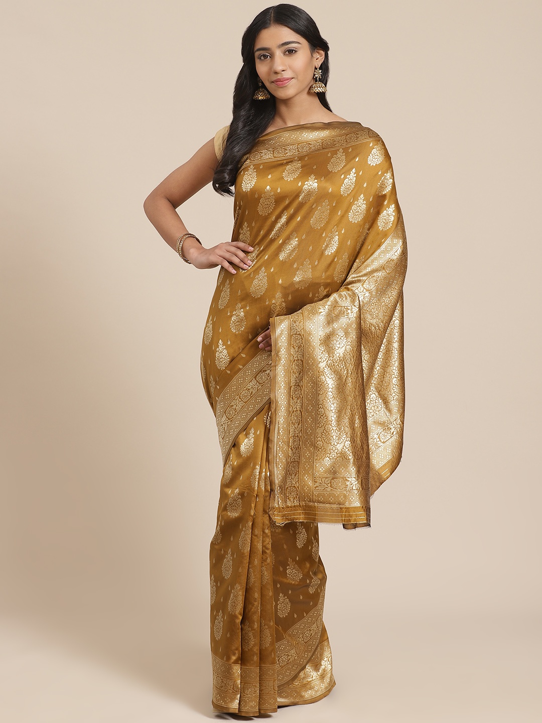

Mitera Mustard Yellow & Golden Zari Woven Design Banarasi Saree