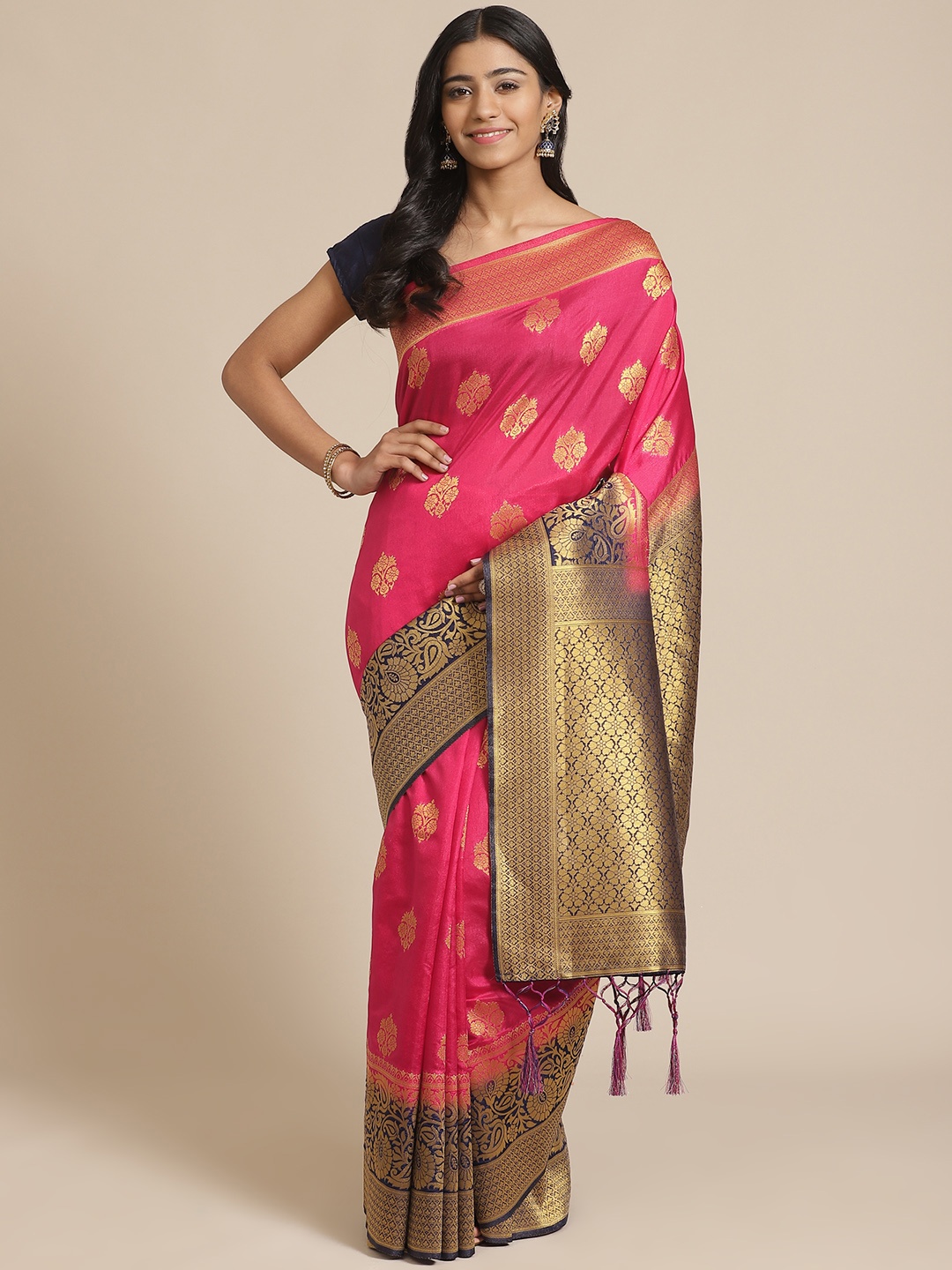 

Mitera Pink & Golden Woven Design Banarasi Saree