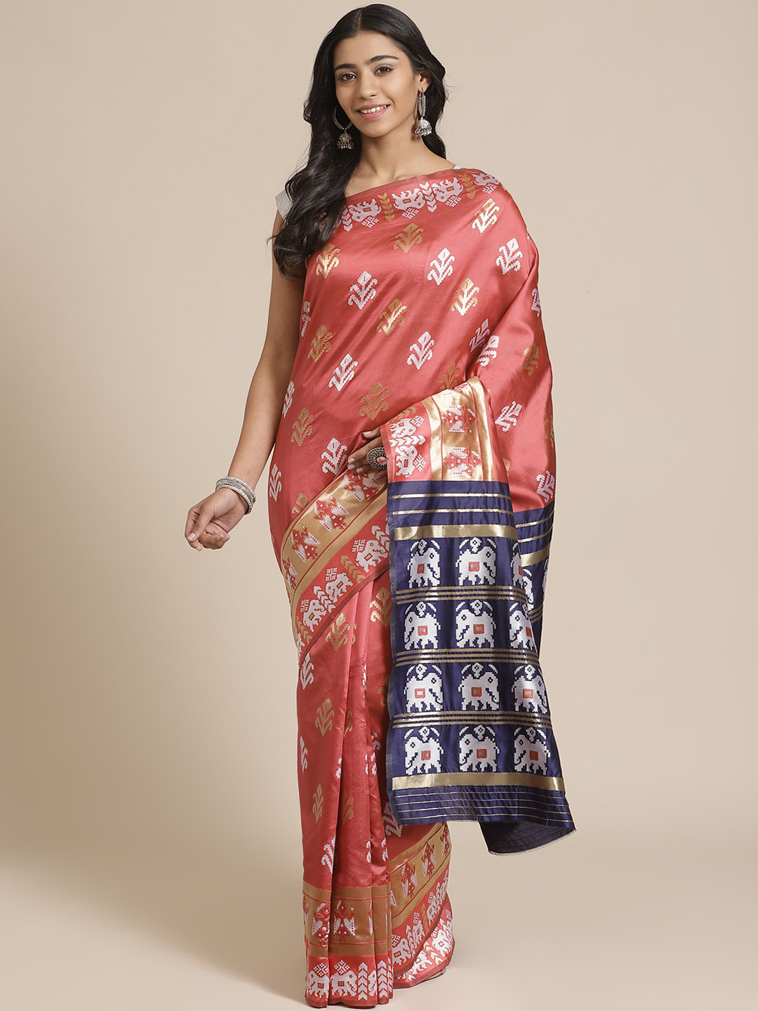 

Mitera Rust Red & White Woven Design Banarasi Saree