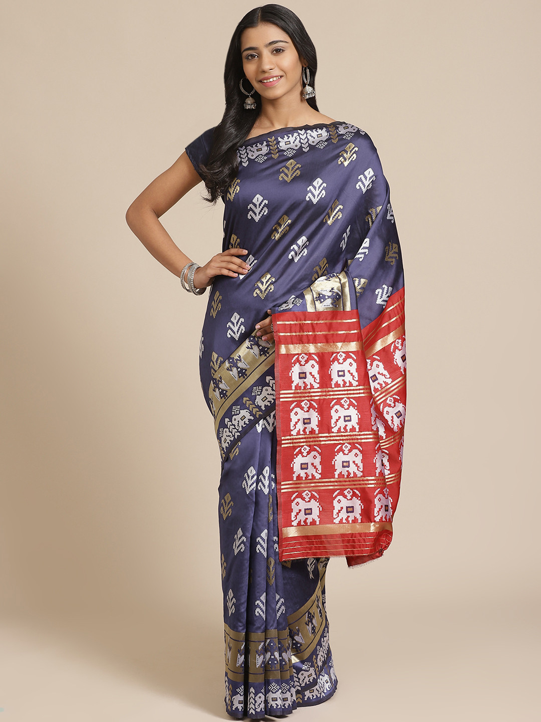 

Mitera Navy Blue & Golden Woven Design Banarasi Saree