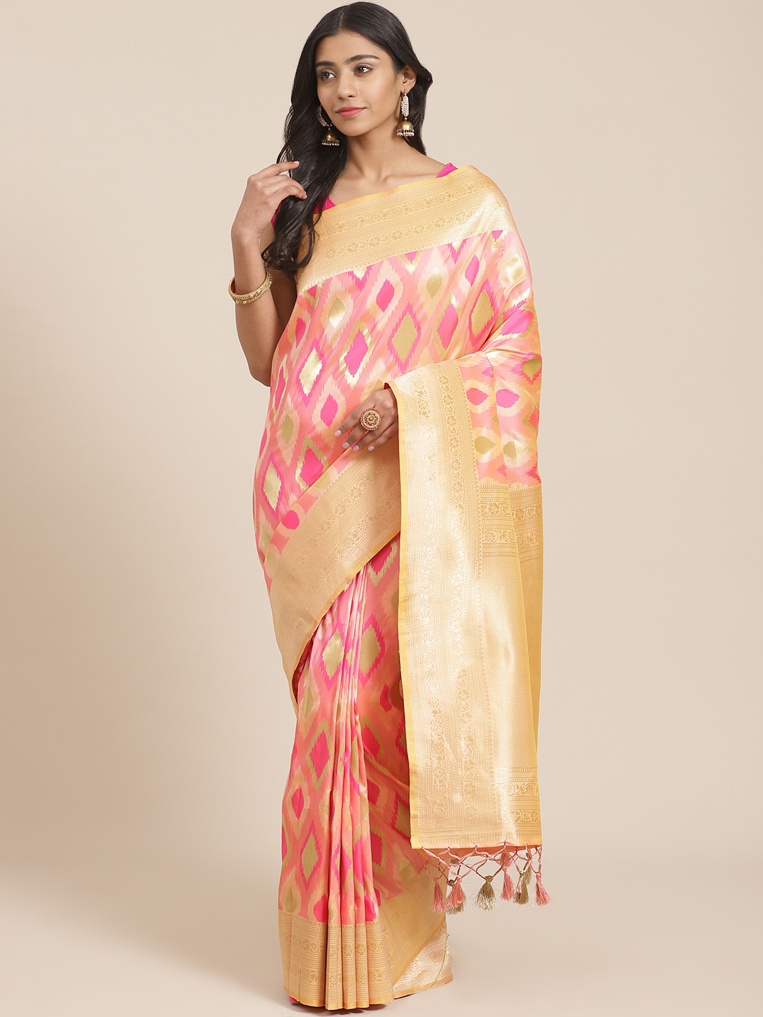 

Mitera Pink & Golden Woven Design Banarasi Saree