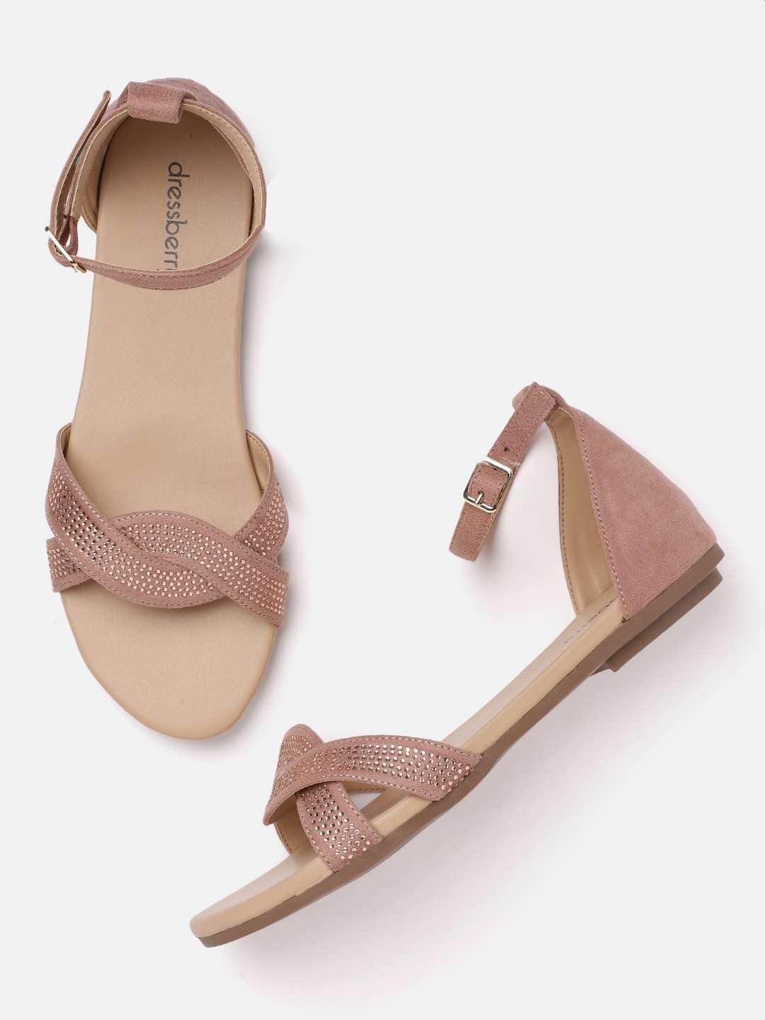 

DressBerry Women Peach-Coloured Embellished Suede Finish Mid-Top Open Toe Flats