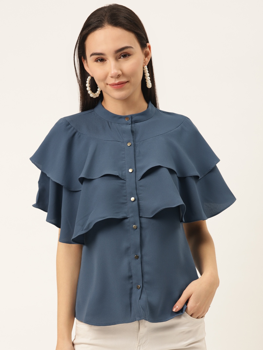 SHECZZAR Women Blue Solid Cape Top