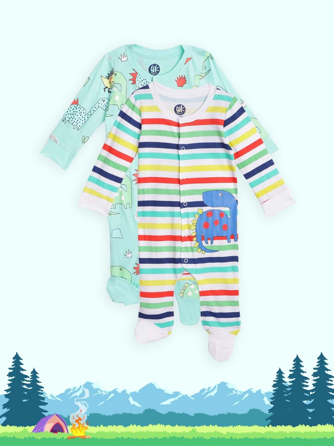 

YK Infant Kids Pack of 2 Pure Cotton Sleepsuits, Multi