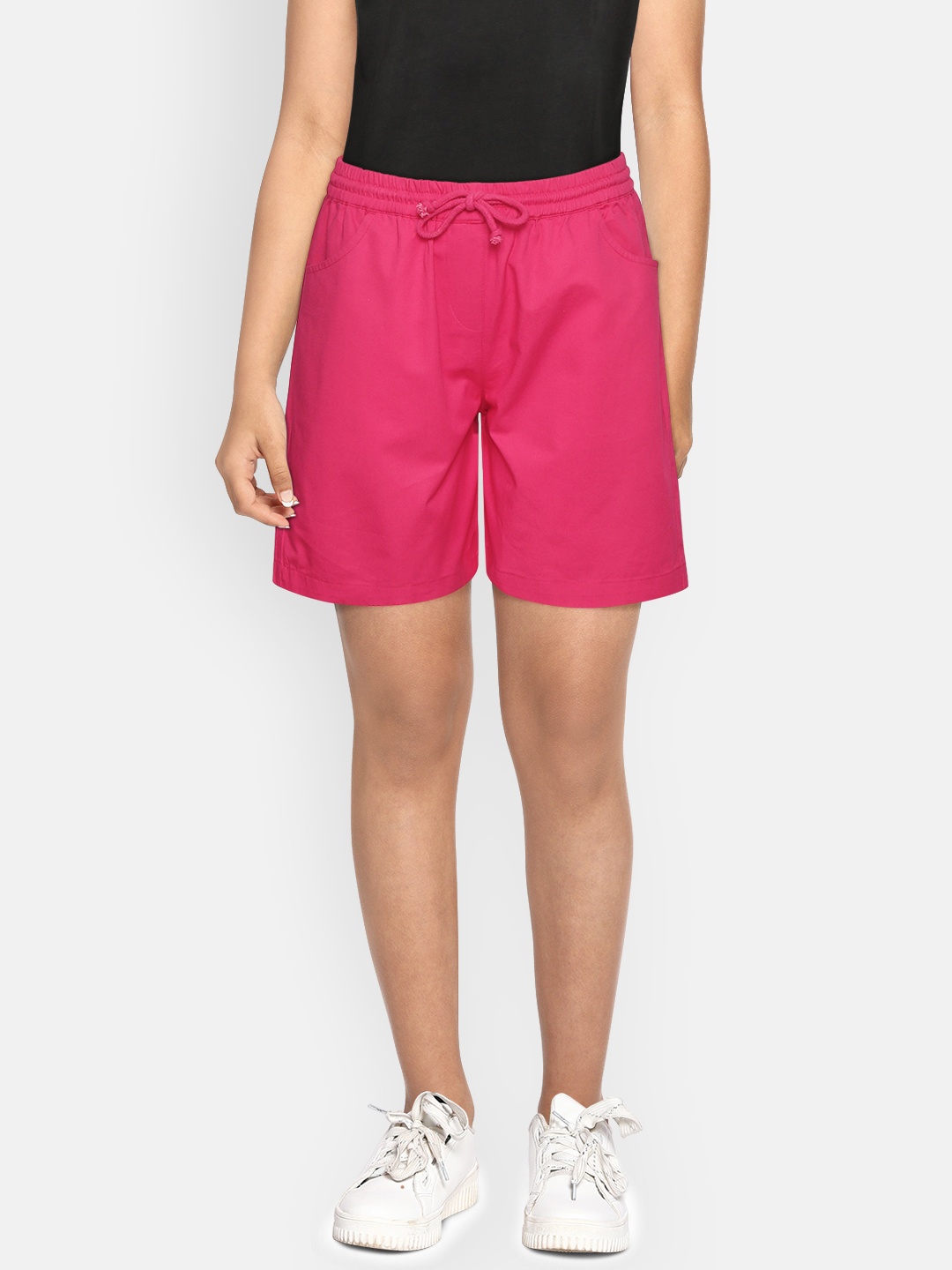 

YK Girls Pink Solid Pure Cotton Regular Fit Regular Shorts