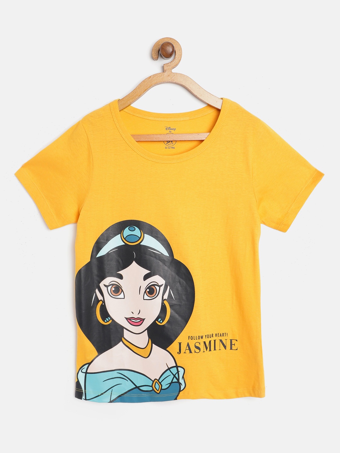

YK Disney Girls Yellow Black Princess Jasmine Print Round Neck Pure Cotton T-shirt