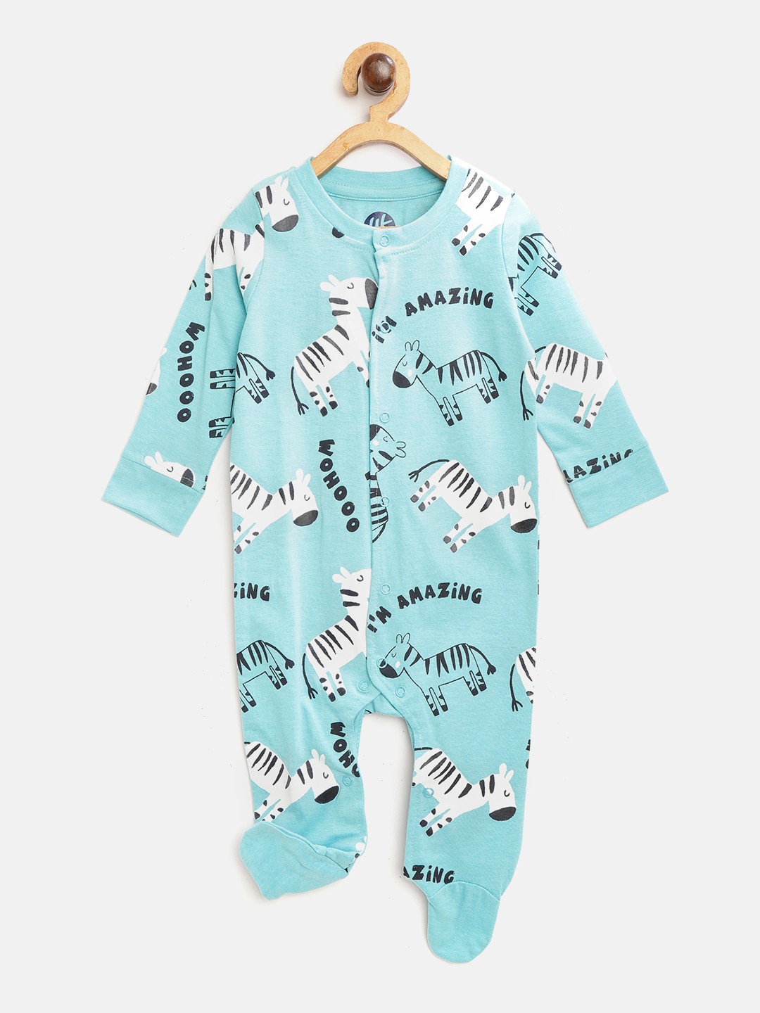 

YK Infant Boys Blue & Black Typography Print Cotton Sleepsuit