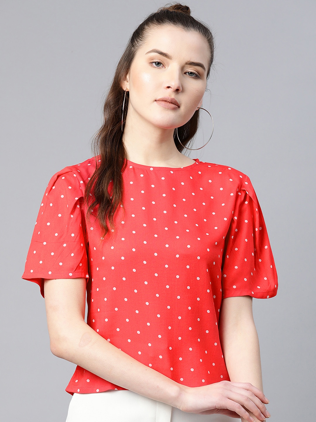 

Popnetic Women Red & White Polka Dot Print Top