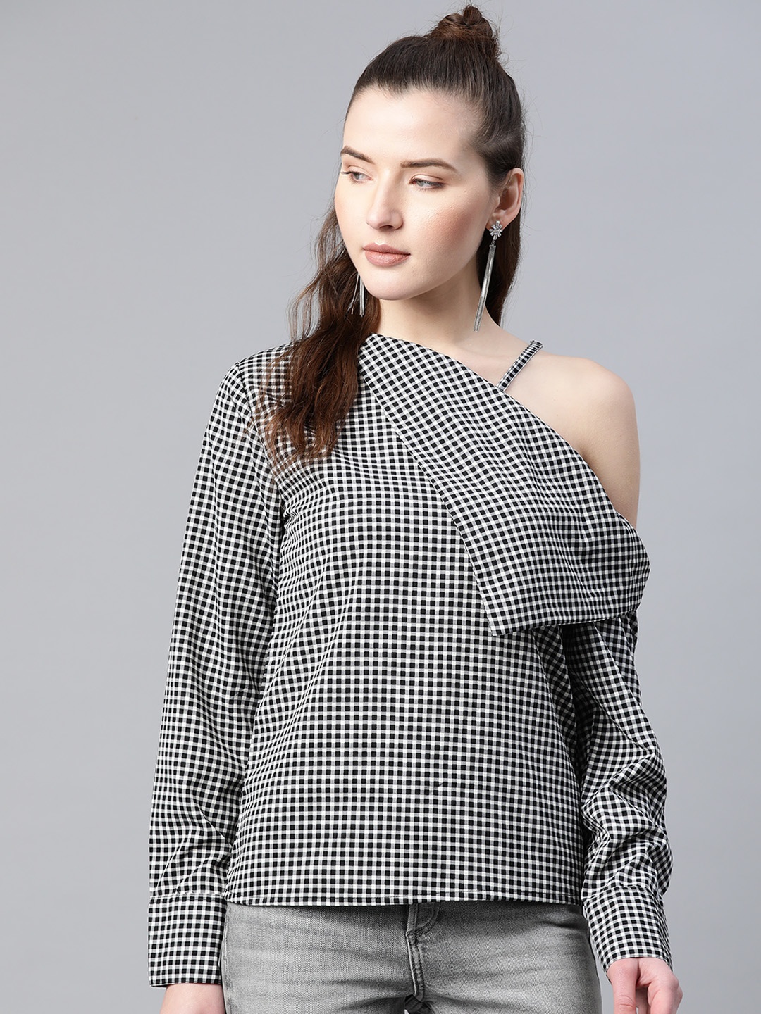 

Popnetic Women Black & White Checked Top