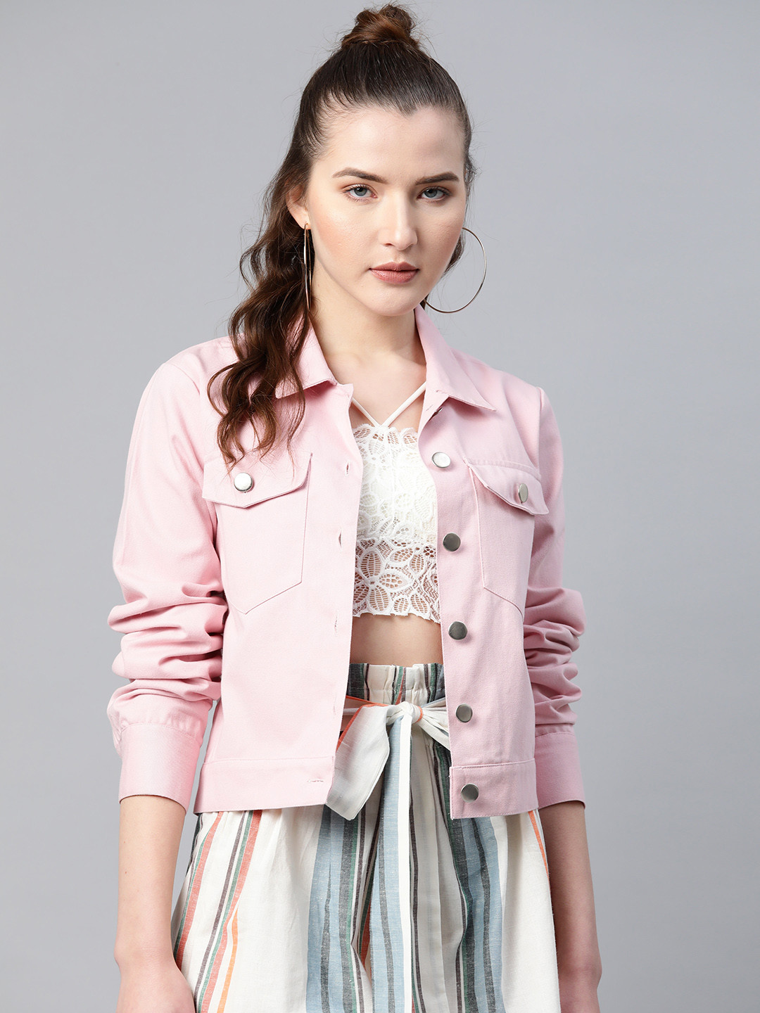 

Popnetic Women Pink Solid Pure Cotton Shacket
