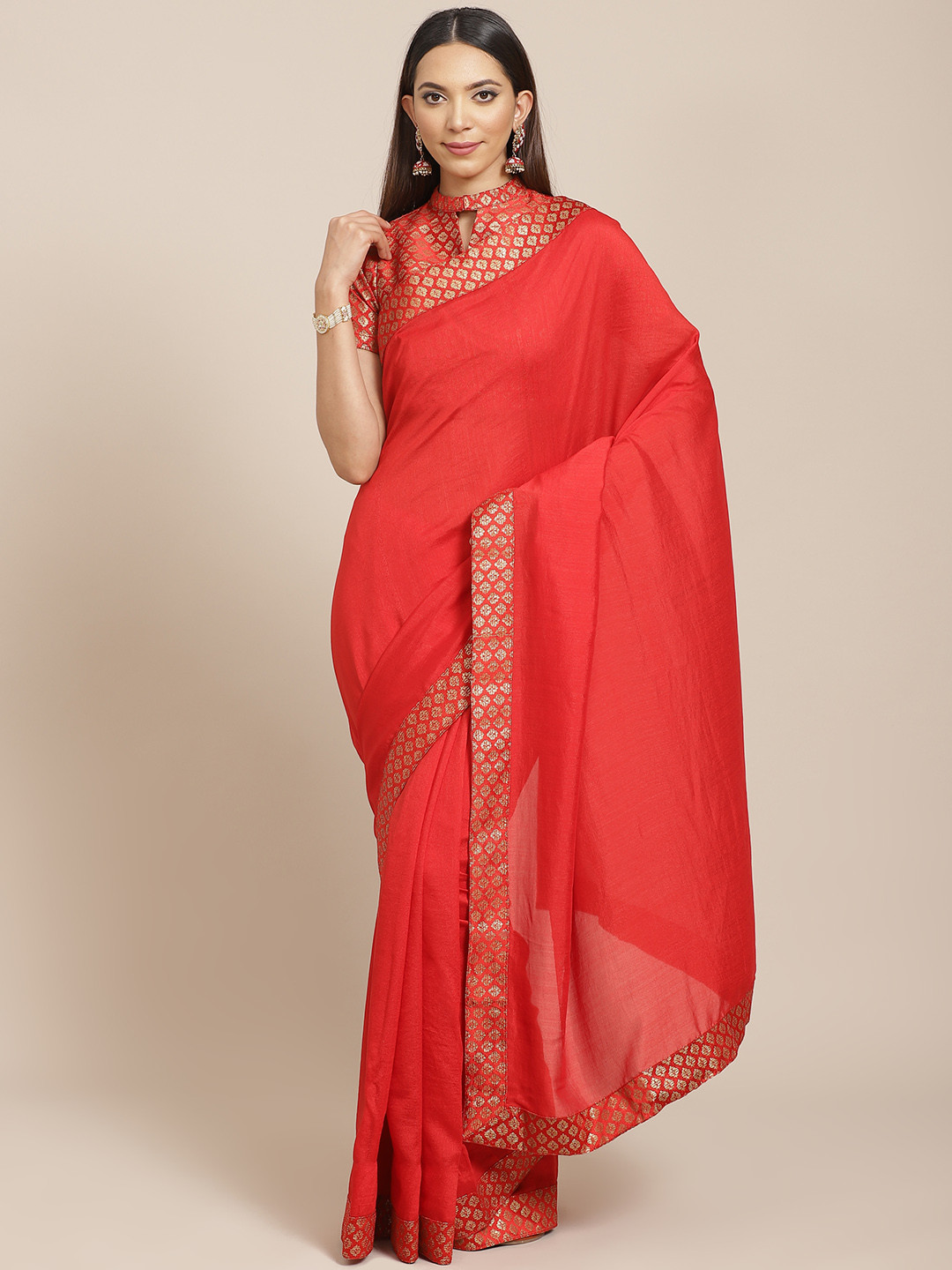 

Libas Red Solid Saree