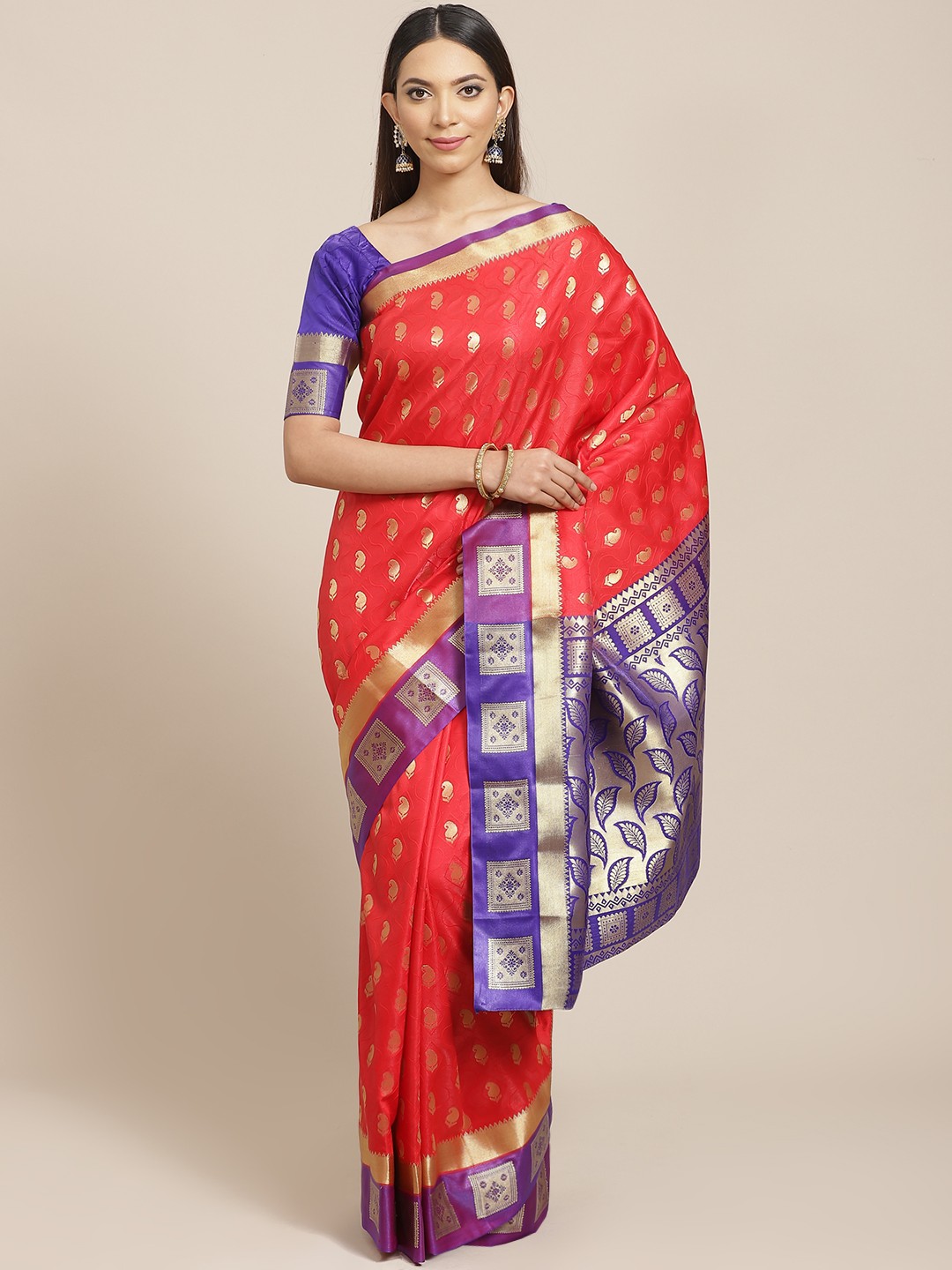 

Libas Red & Golden Woven Design Saree