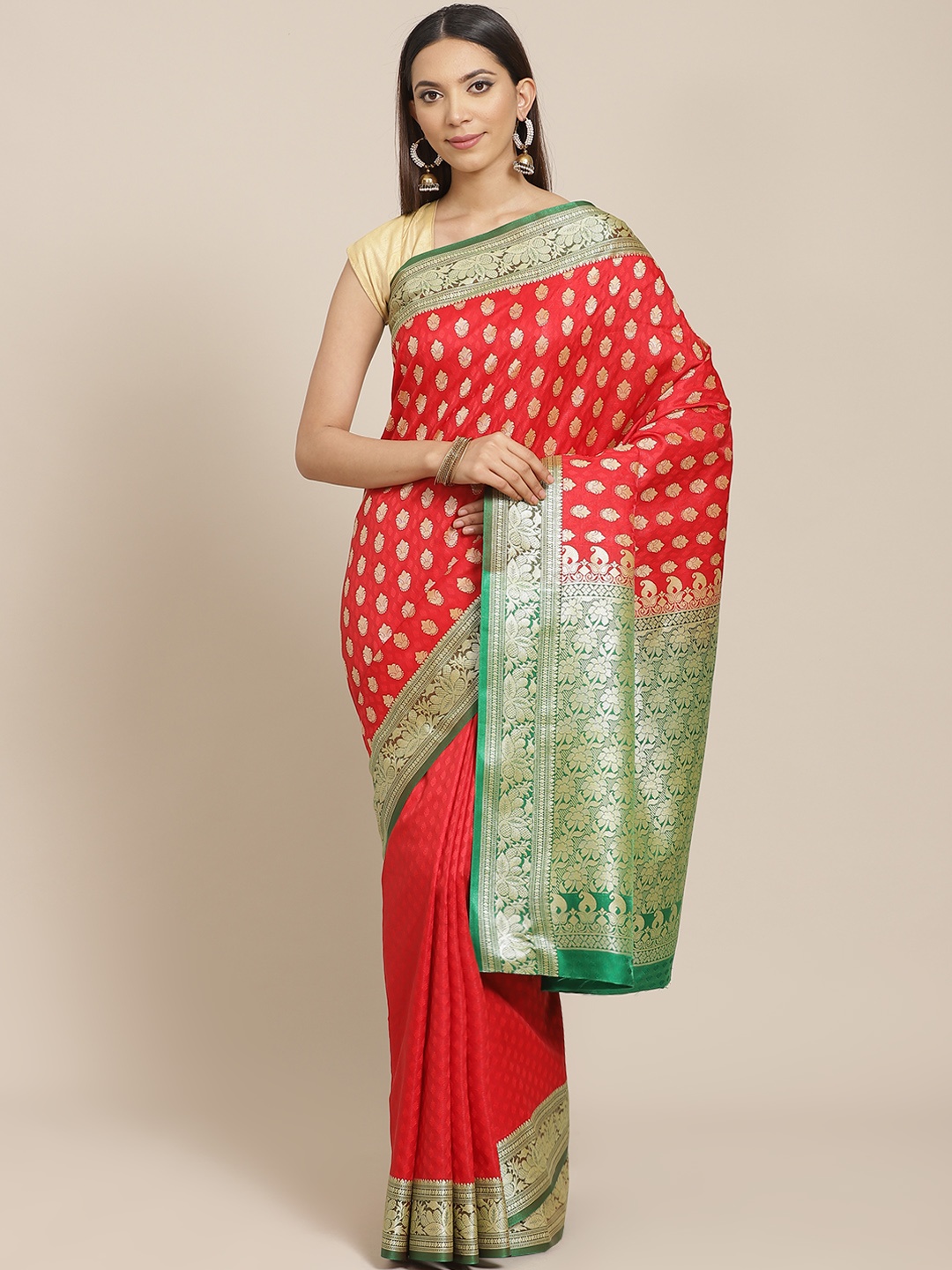 

Libas Red & Golden Woven Design Saree