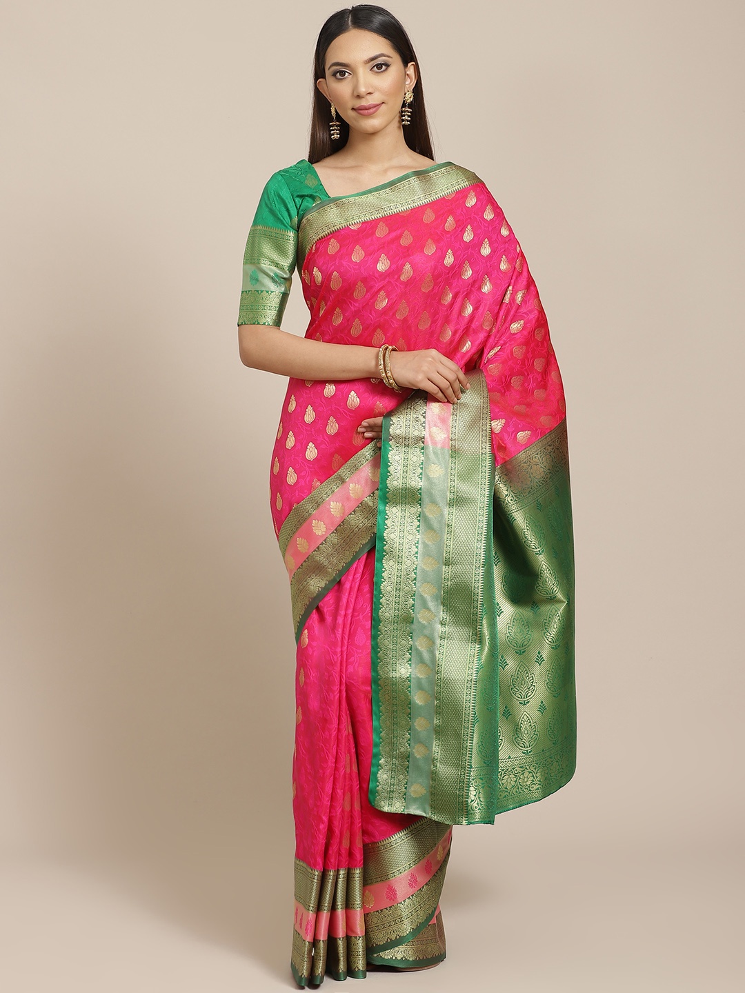 

Libas Pink & Golden Woven Design Saree
