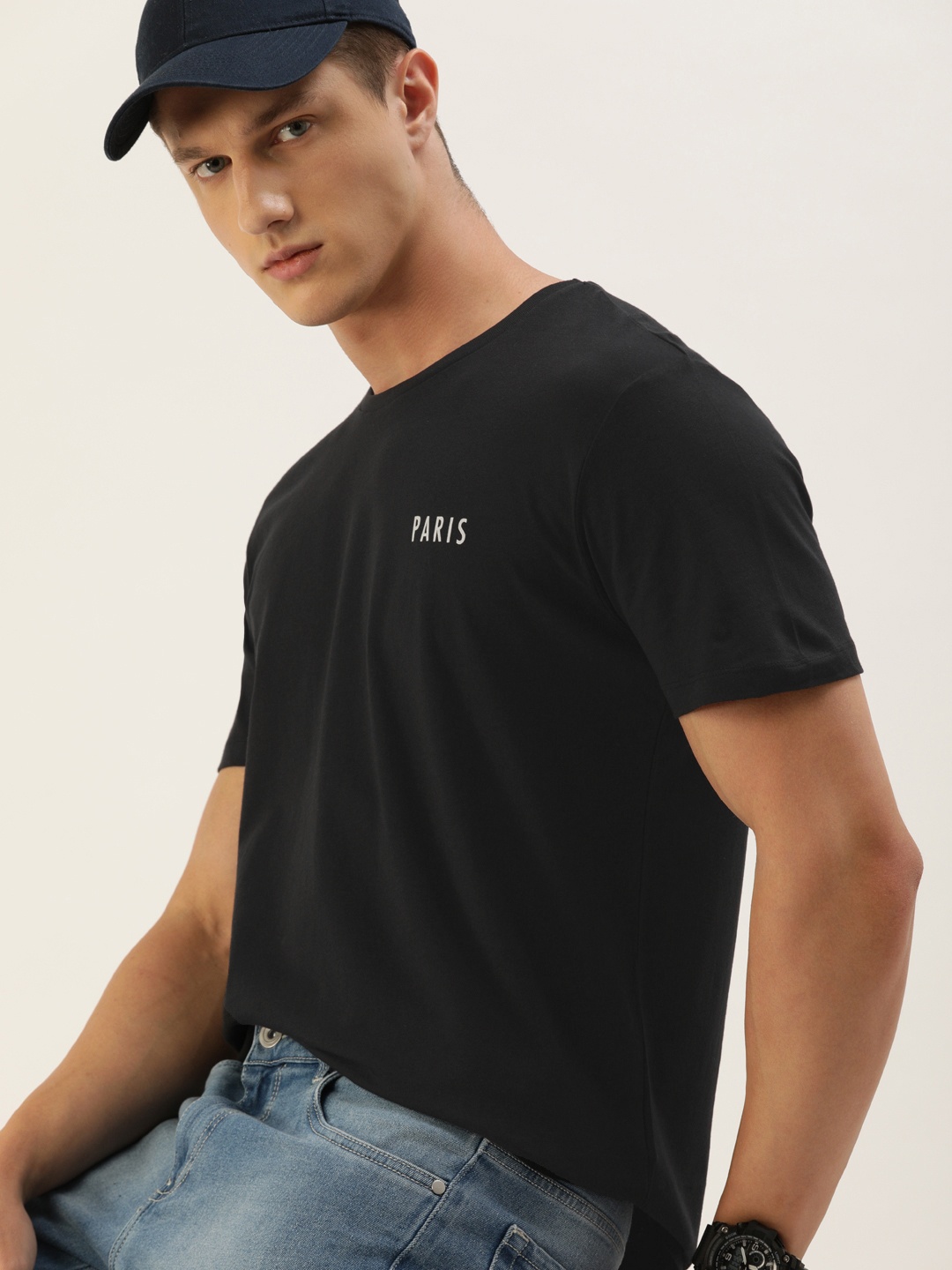 

SELECTED Men Black Solid Round Neck Organic Cotton T-shirt