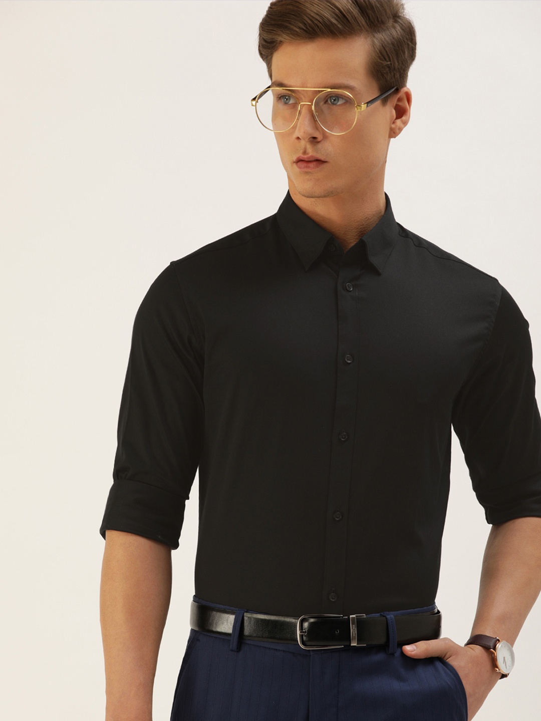 

SELECTED Men Black Slim Fit Solid Anti-Microbial Finish Formal Shirt