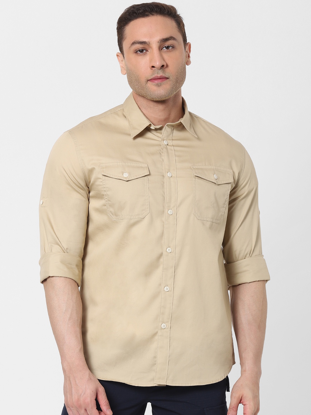 

SELECTED Men Beige Solid Casual Shirt