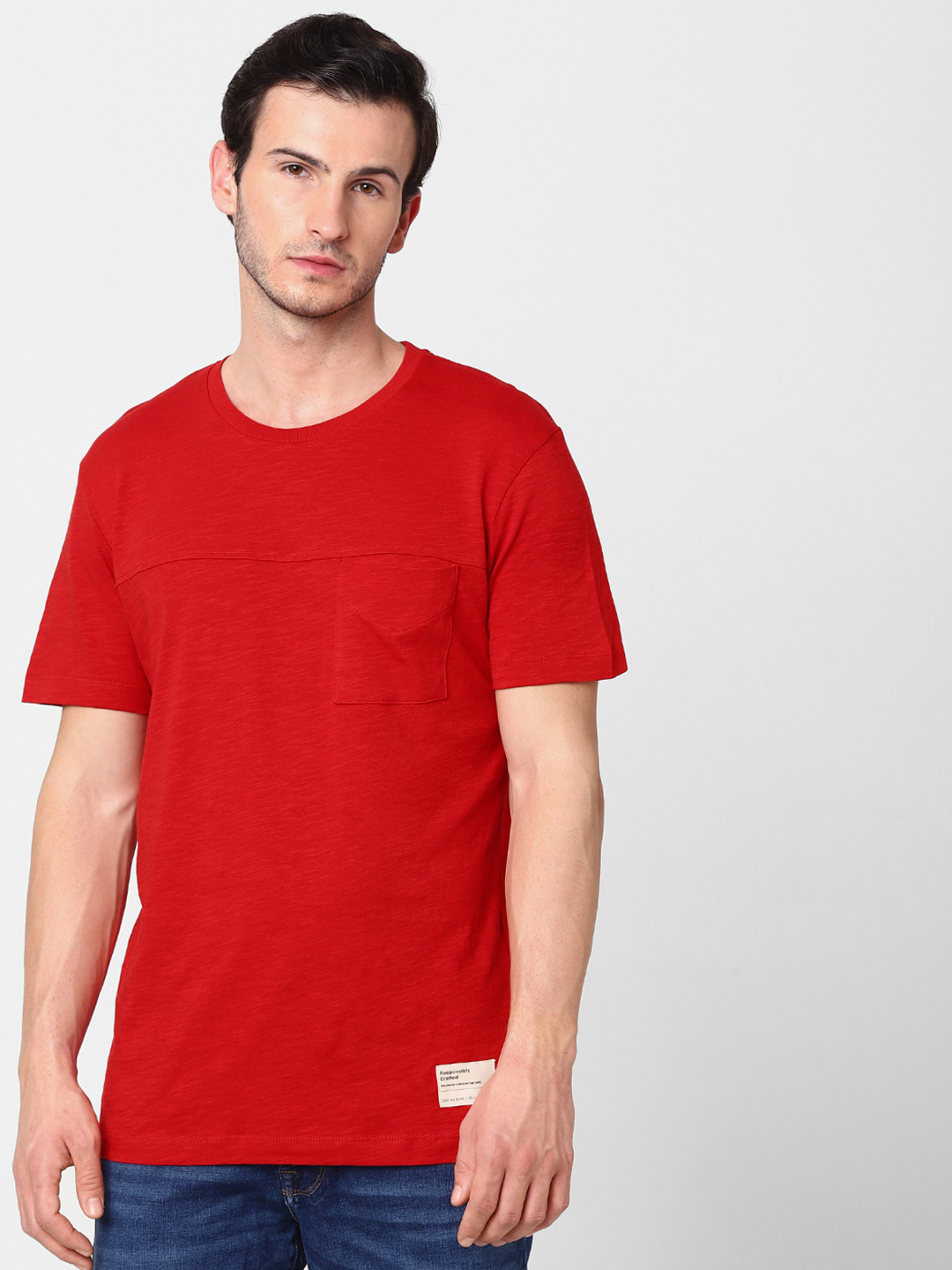 

SELECTED Men Red Solid Round Neck T-shirt