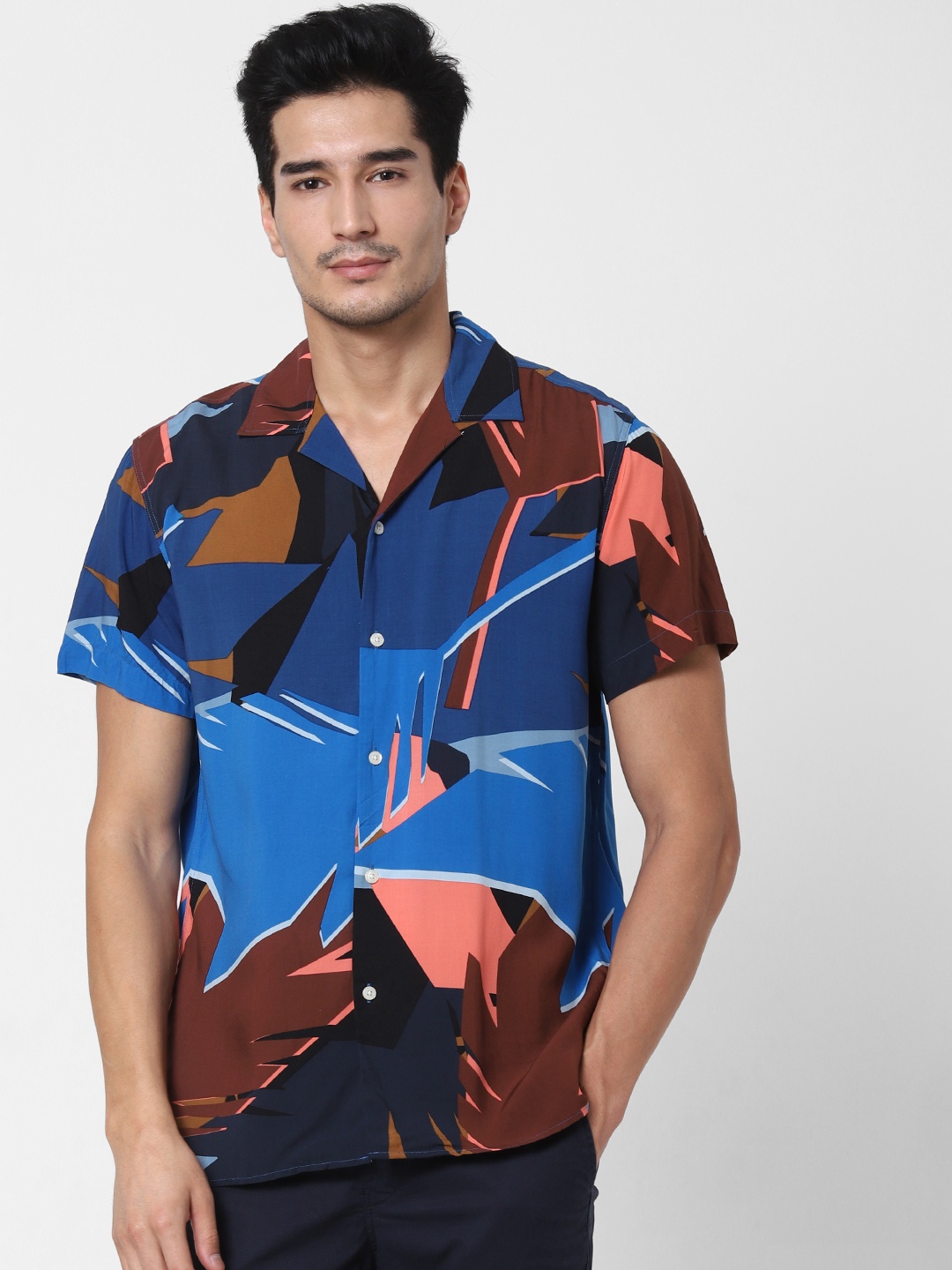 

SELECTED Men Blue & Brown Regular Fit Printed Casual Shirt