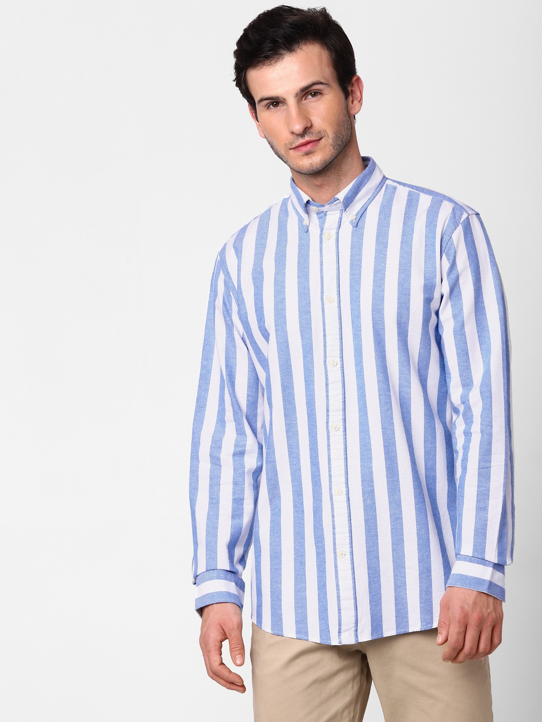 

SELECTED Men Blue & White Regular Fit Striped Organic Cotton Casual Shirt