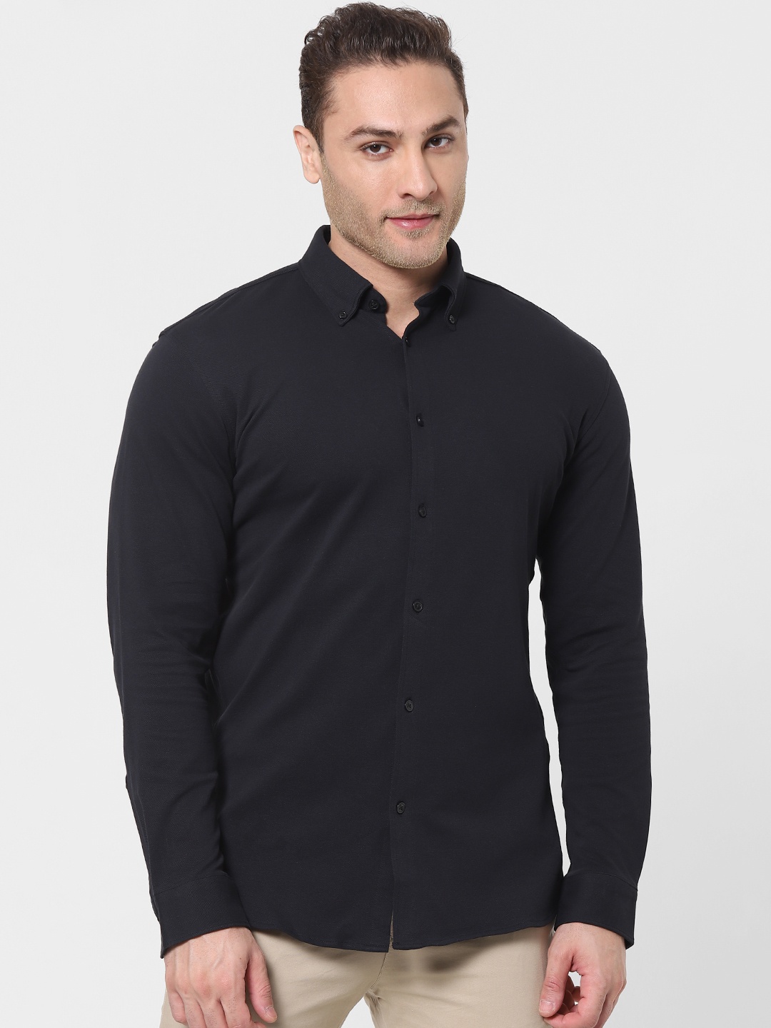 

SELECTED Men Black Solid Organic Cotton Slim Fit Casual Shirt