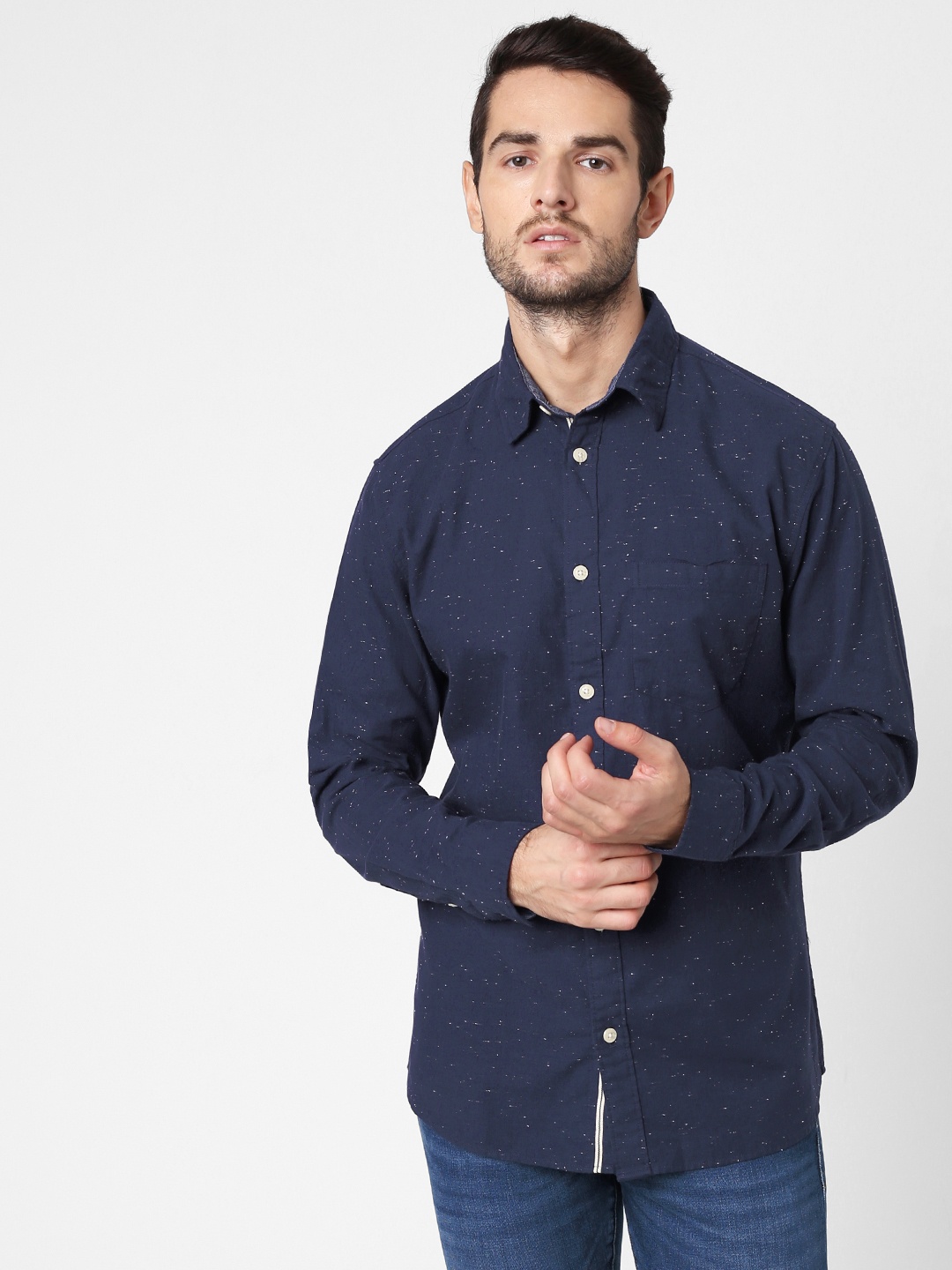 

SELECTED Men Navy Blue Slim Fit Printed Organic Cotton Casual Shirt