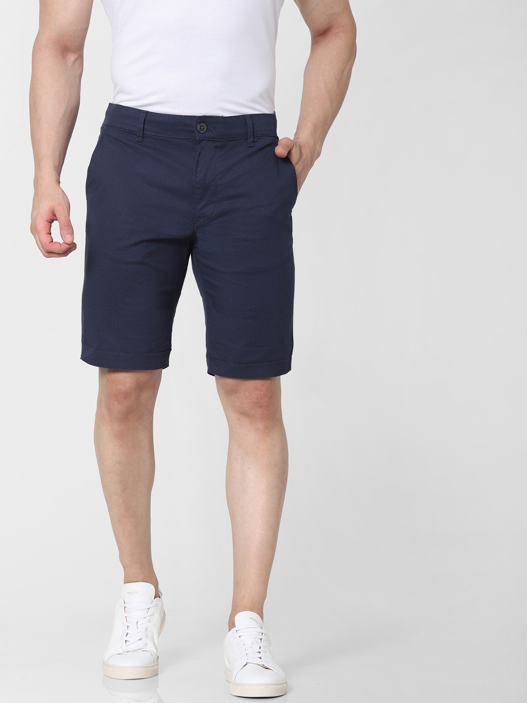 

SELECTED Men Navy Blue Printed Organic Cotton Mid-Rise Regular Shorts