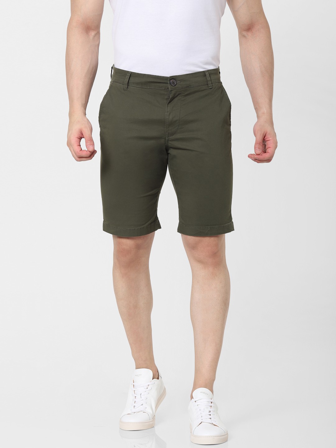 

SELECTED Men Olive Green Solid Organic Cotton Mid-Rise Regular Shorts