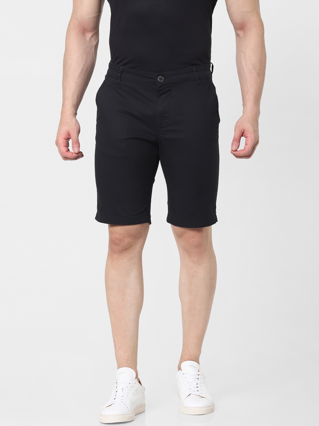 

SELECTED Men Black Solid Organic Cotton Mid-Rise Regular Shorts