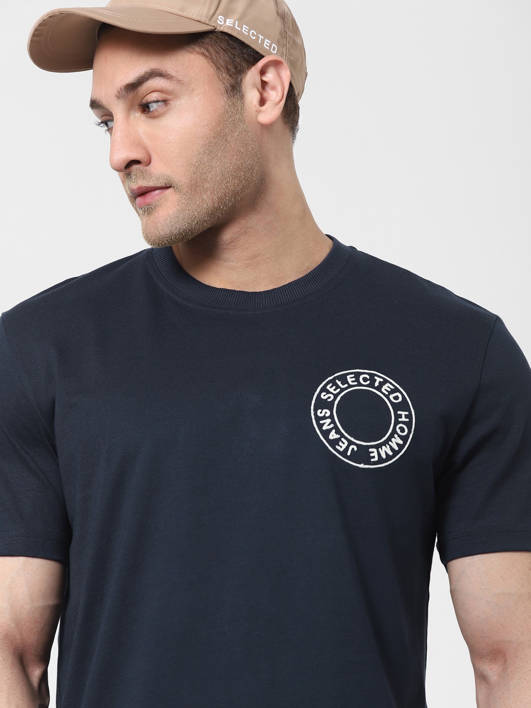 

SELECTED Men Navy Blue Brand Logo Printed T-shirt