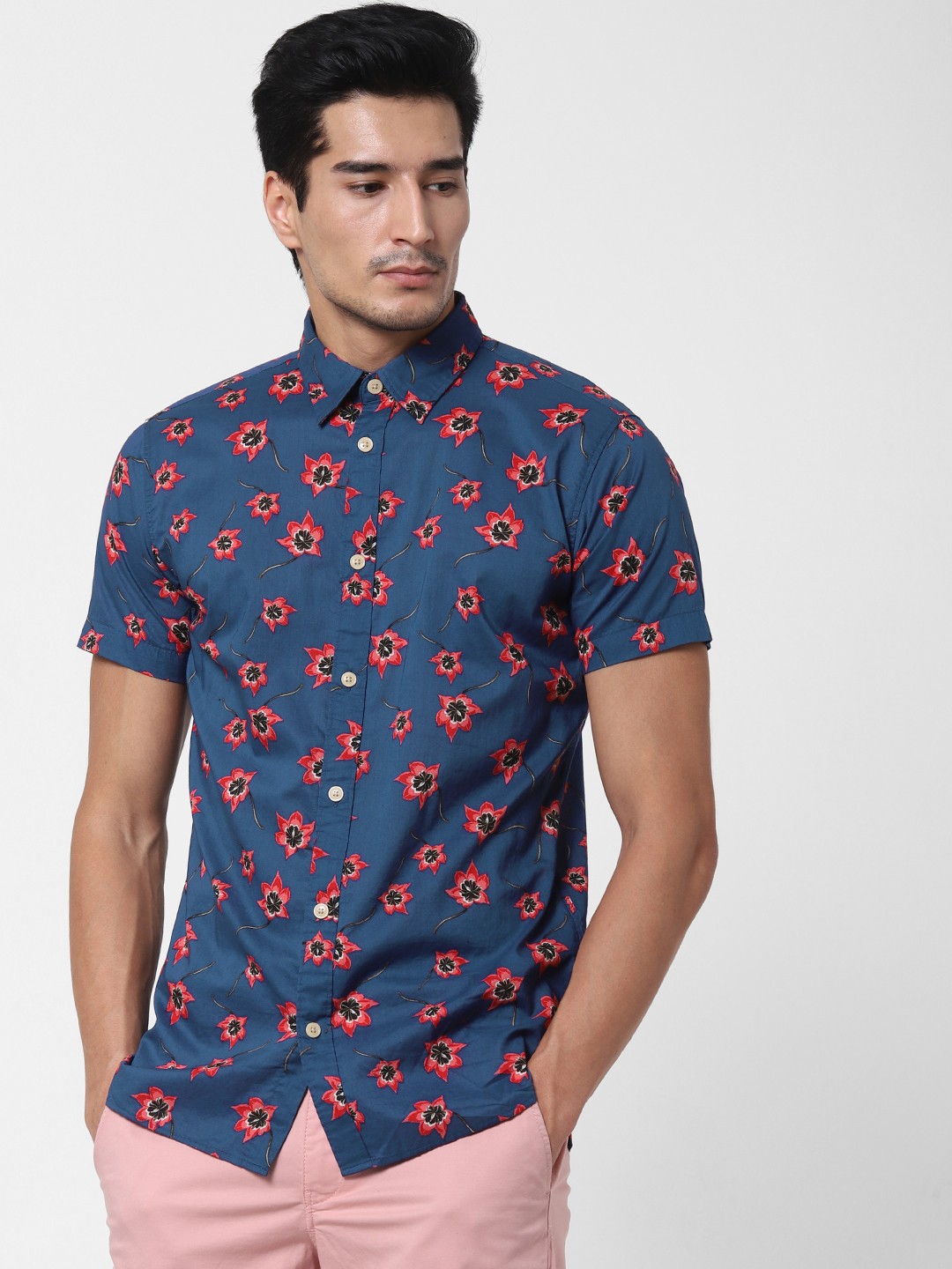 

SELECTED Men Navy Blue Slim Fit Printed Organic Cotton Casual Shirt