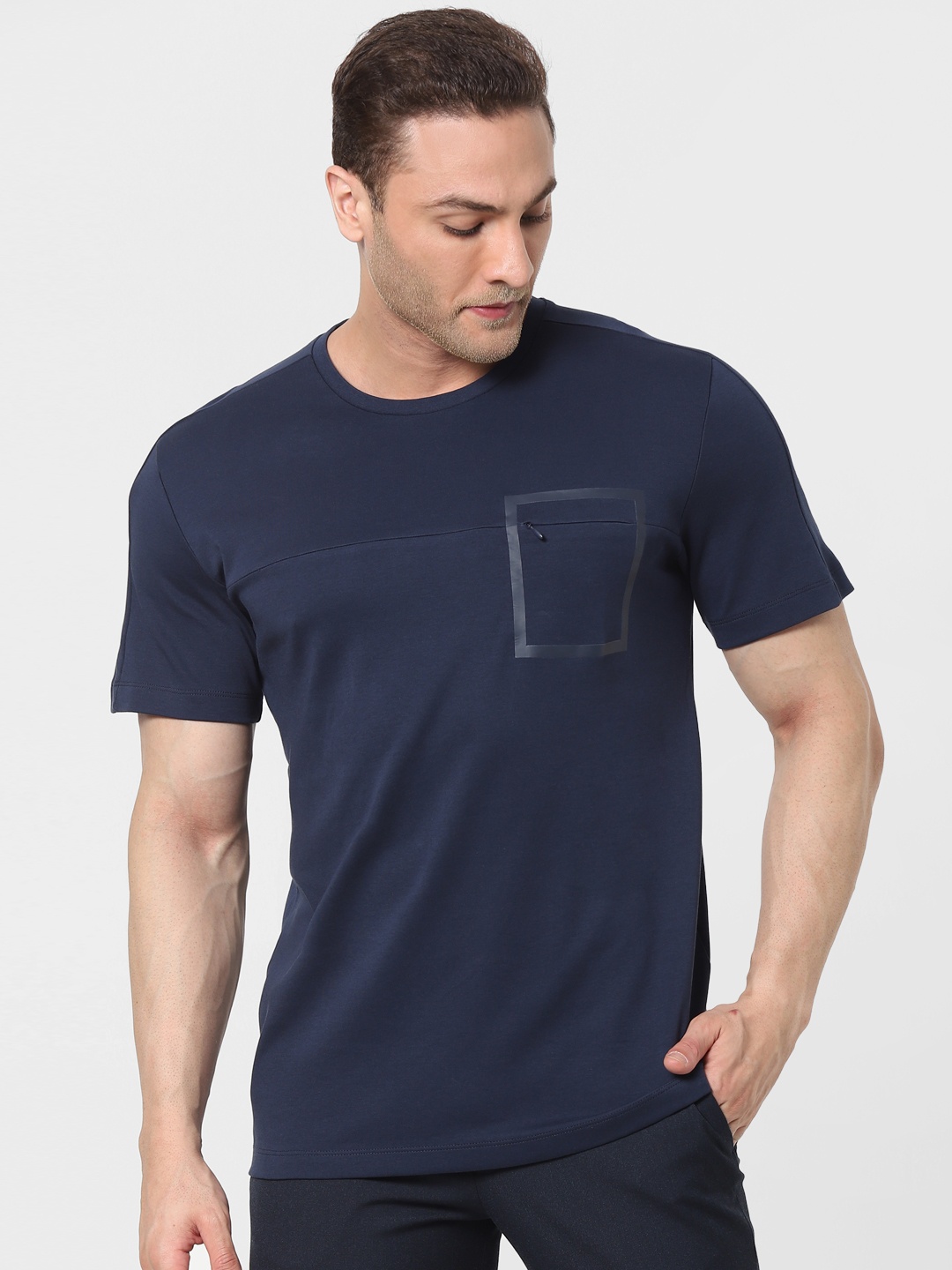 

SELECTED Men Navy Blue Solid Organic Cotton T-shirt