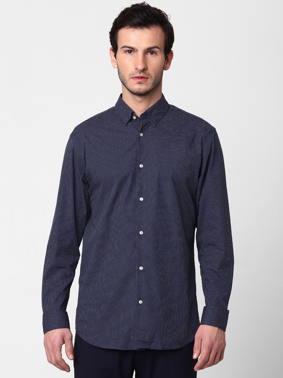 

SELECTED Men Navy Blue & Red Slim Fit Self Design Casual Shirt