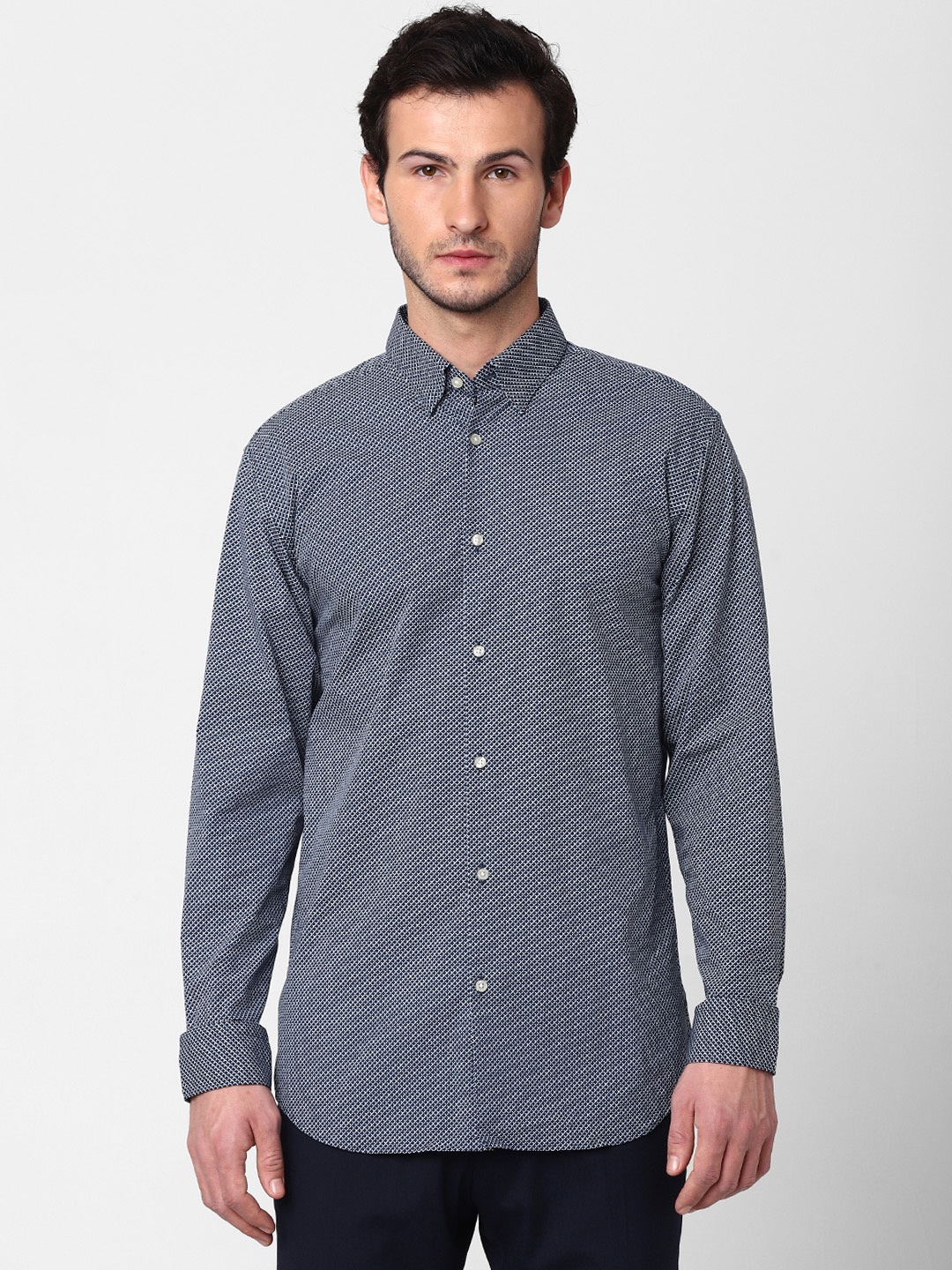 

SELECTED Men Navy Blue & White Slim Fit Checked Casual Shirt