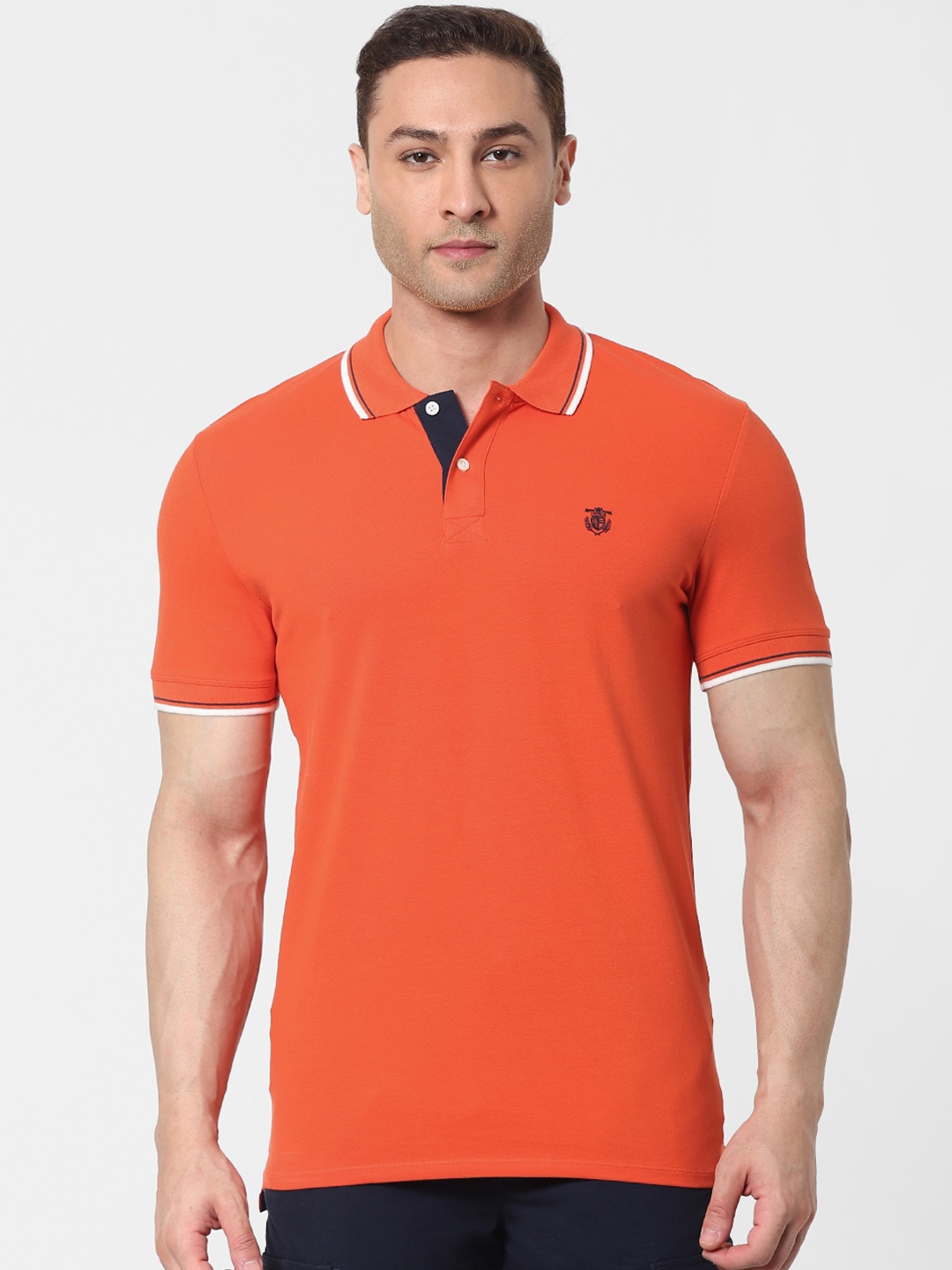 

SELECTED Men Orange Solid Polo Collar T-shirt